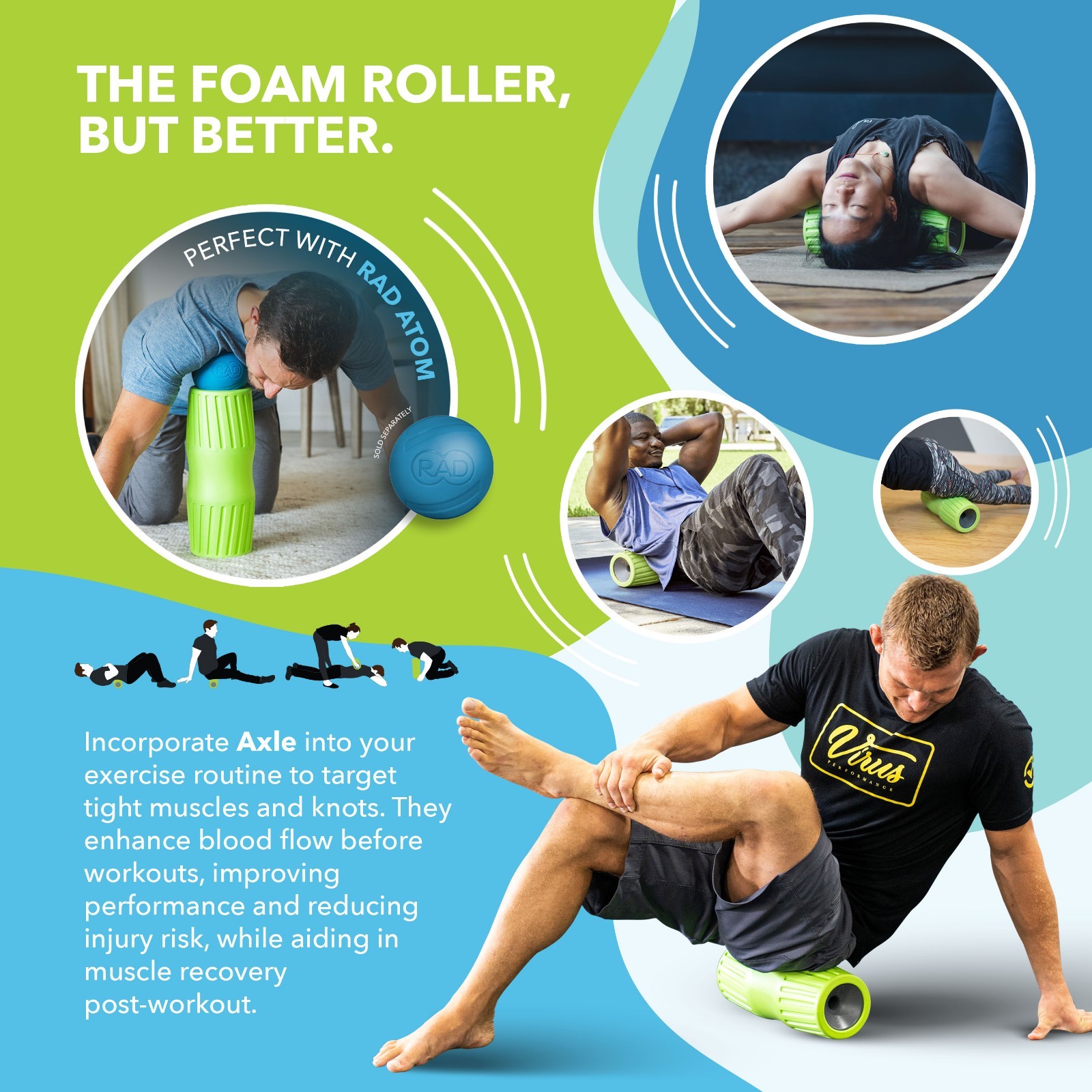 RAD Axle – Extra Firm High-Density Exercise Foam Roller – NEW