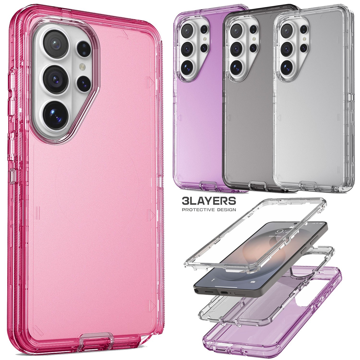 For Samsung Galaxy S26 Ultra Case Clear Shockproof Transparent Cover 3in1 Layers