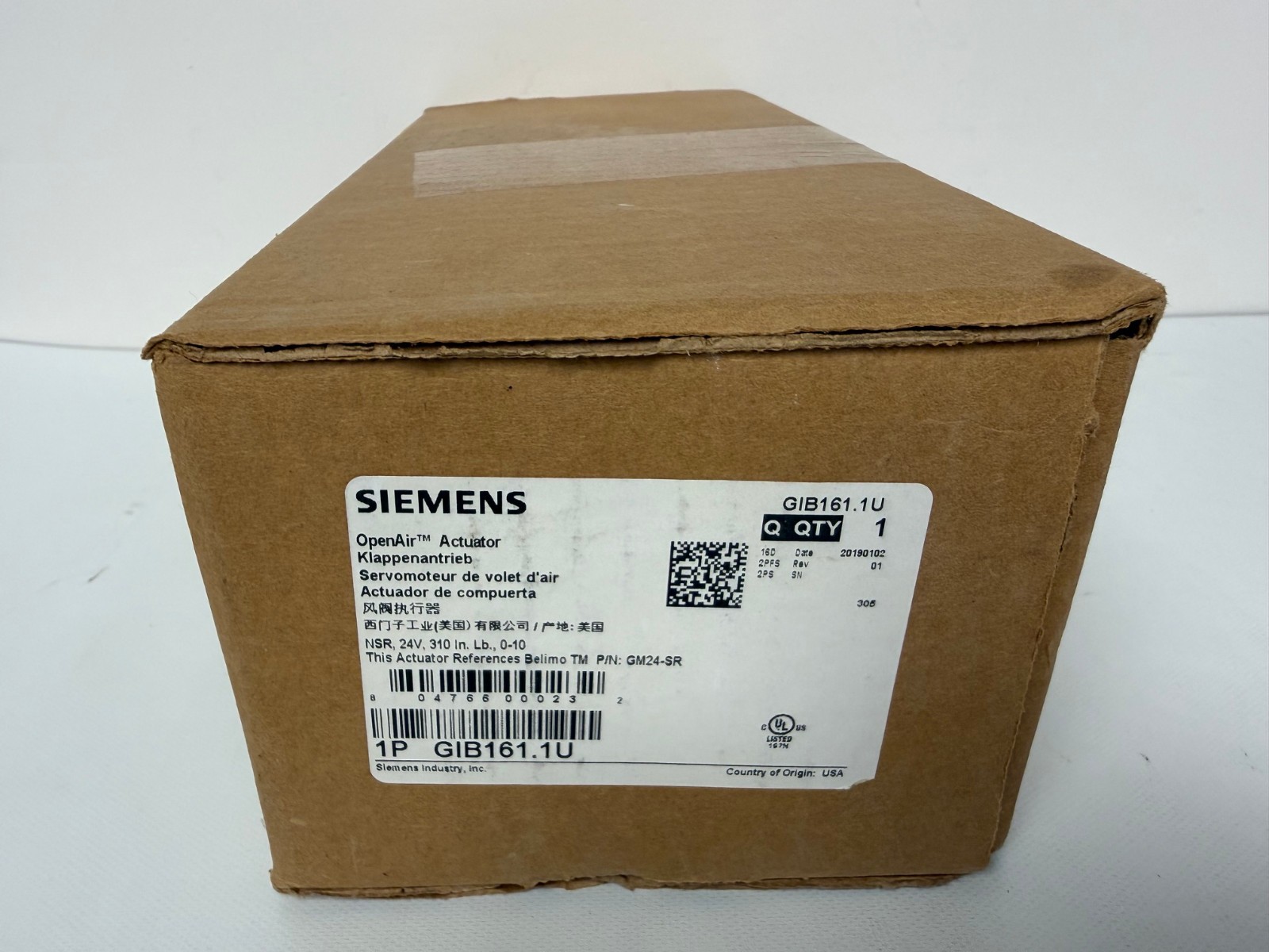SIEMENS GIB161.1U OPENAIR ACTUATOR NSR 24V 310 IN LB   NEW OEPN BOX