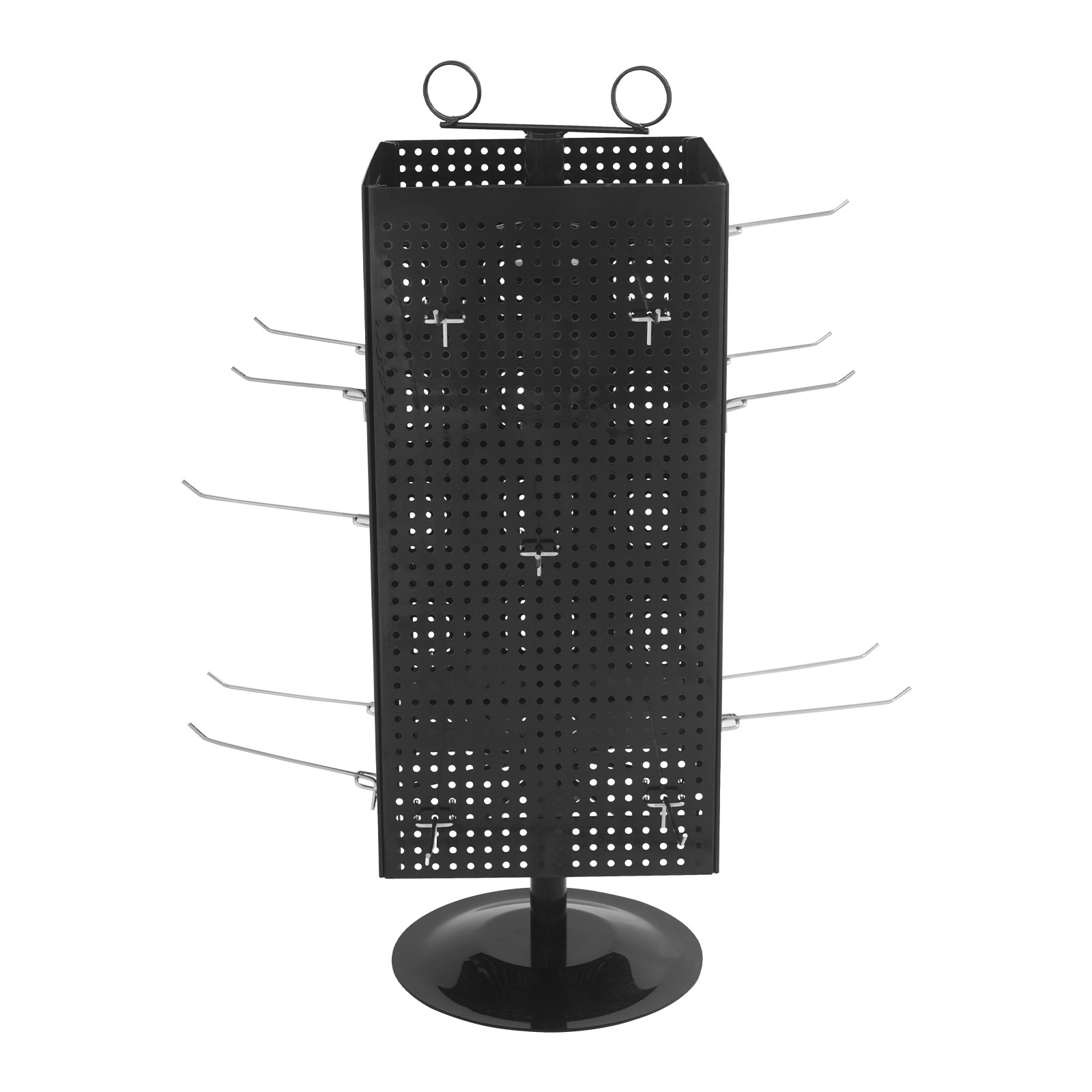 4-sided Black Revolving Display Stand Perforated Panel Display Stand Pegboard