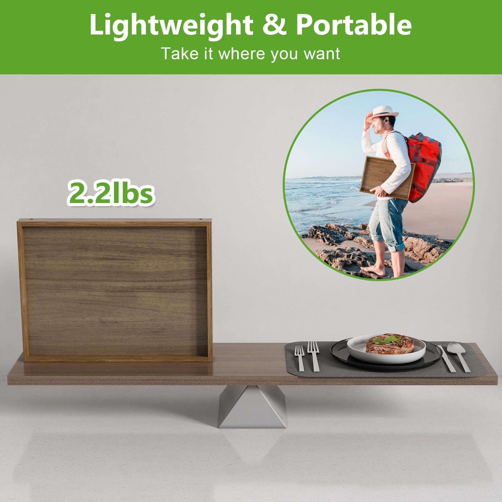 Bed Tray Table, Breakfast Food Tray in Bed with Folding Legs for TV Table, So...