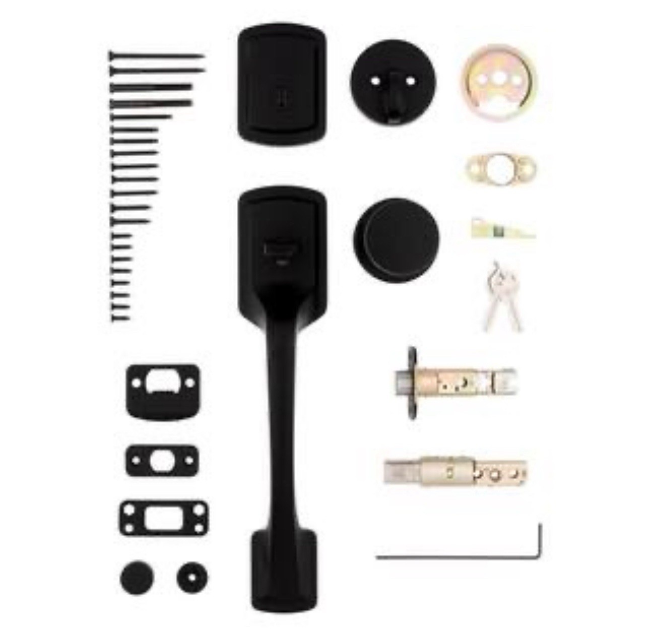 Kwikset Prague Front Door Lock Handle and Deadbolt Set Matte Black Read