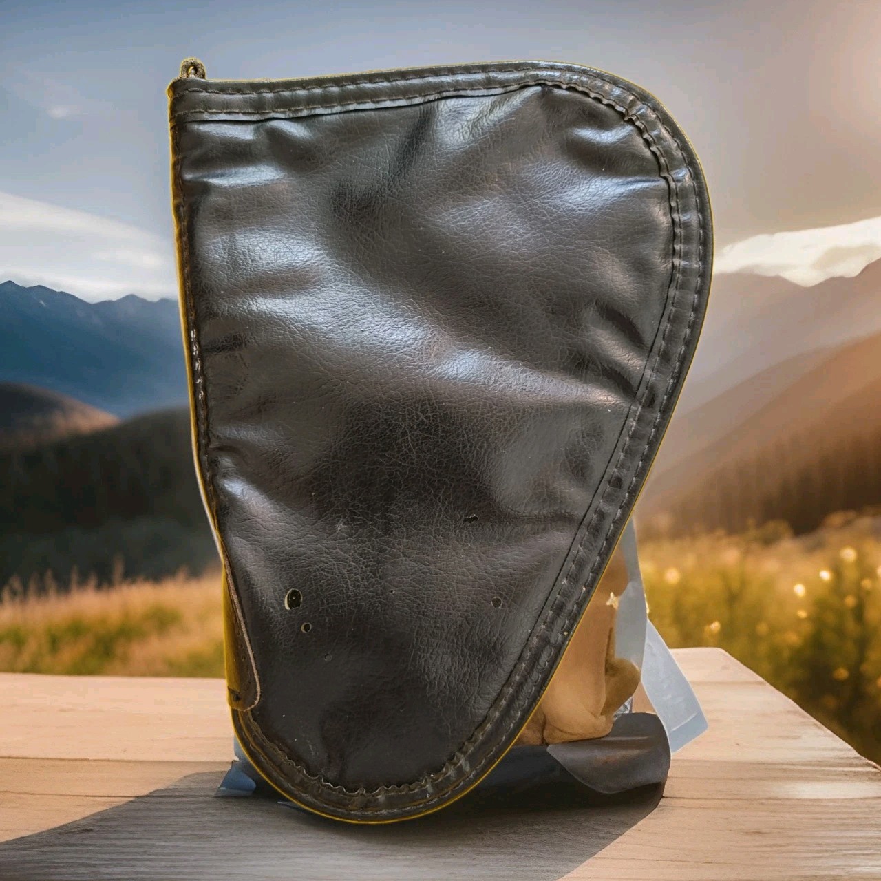 Vintage Talon Black Leather Pistol Gun Case Pouch Red Flannel