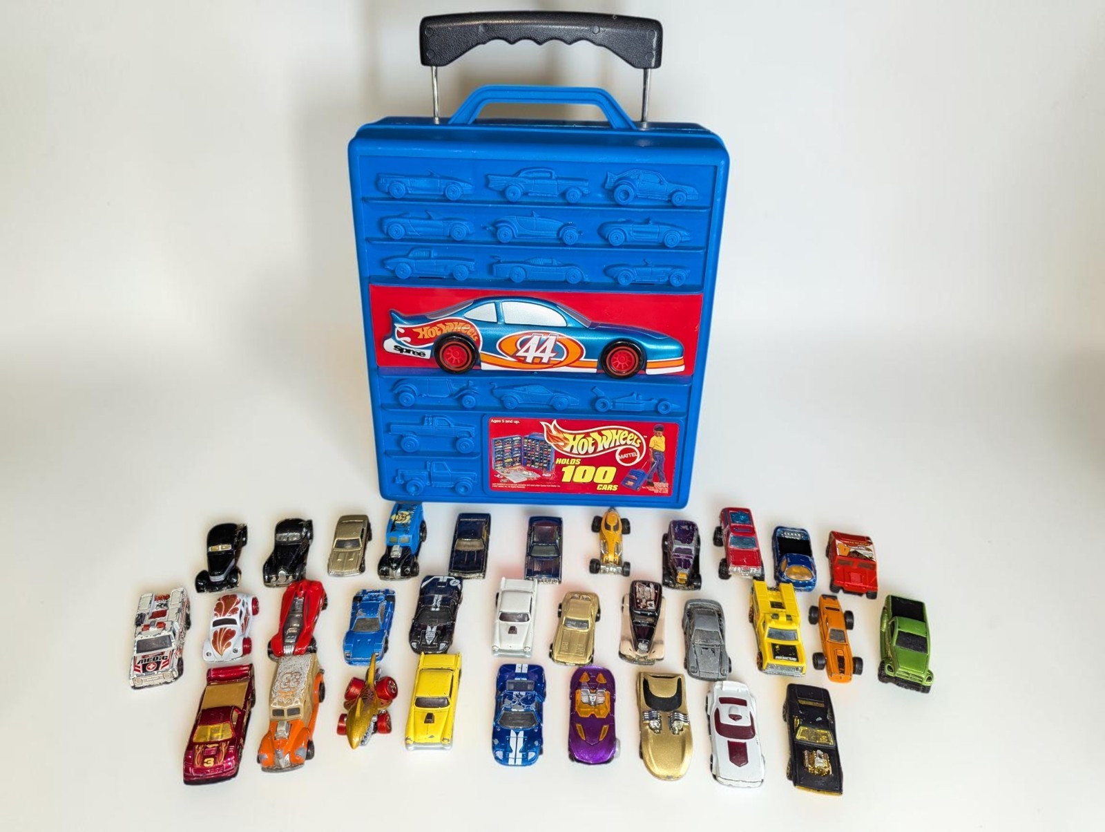 1997 Hot Wheels Storage Case with 32 Vintage Hot Wheels Cars (1970s-1999) Lot