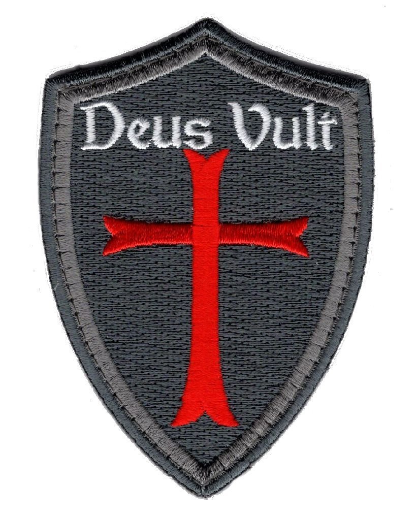 Deus Vult Cross Shield christian Templar Knight in God Wills Patch (MT3-IRON ON)