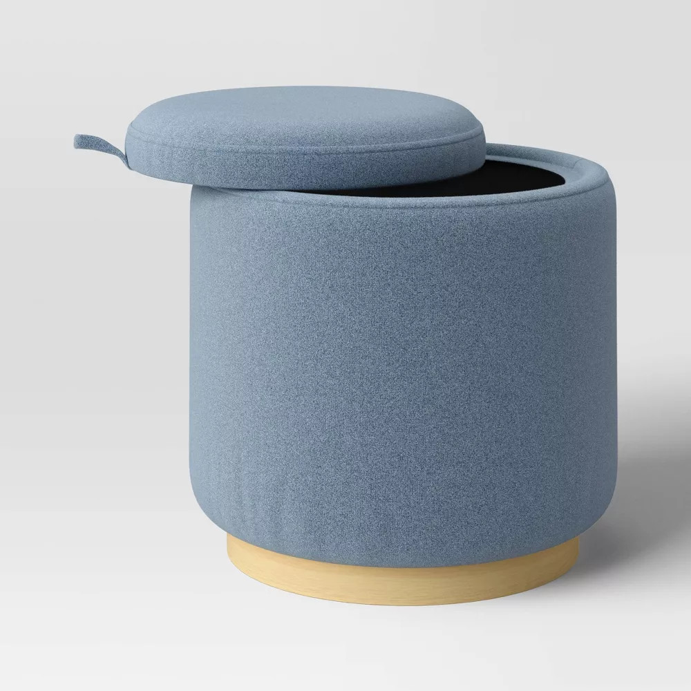 Round Upholstered Storage Ottoman Blue - Room Essentials