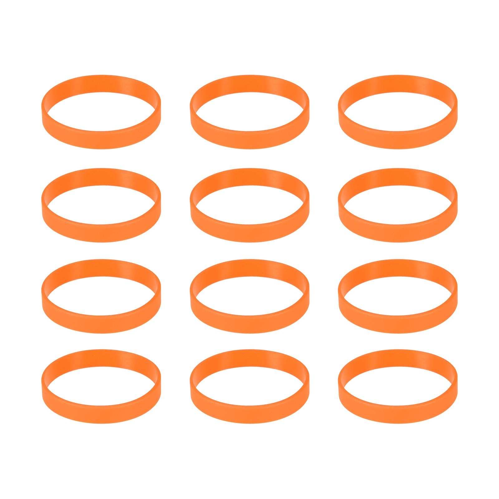 12pcs Plain Silicone Wristbands 8 Inch Circumference 1/2 Inch Width, Orange