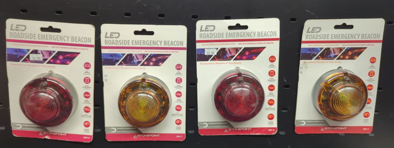 4-LED Roadside Emergency Magnetic Beacon -2 Modes Flash & Steady-EB1-Y & EB1-R