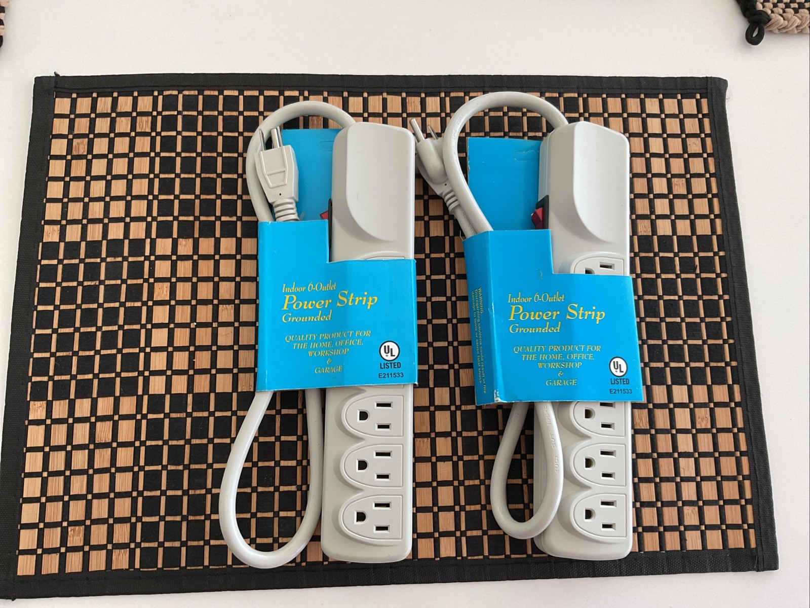 6-Outlet Power Strip, 2 Pack, 2 Ft Extension Cord, Heavy Duty Plug, Grounded,NEW