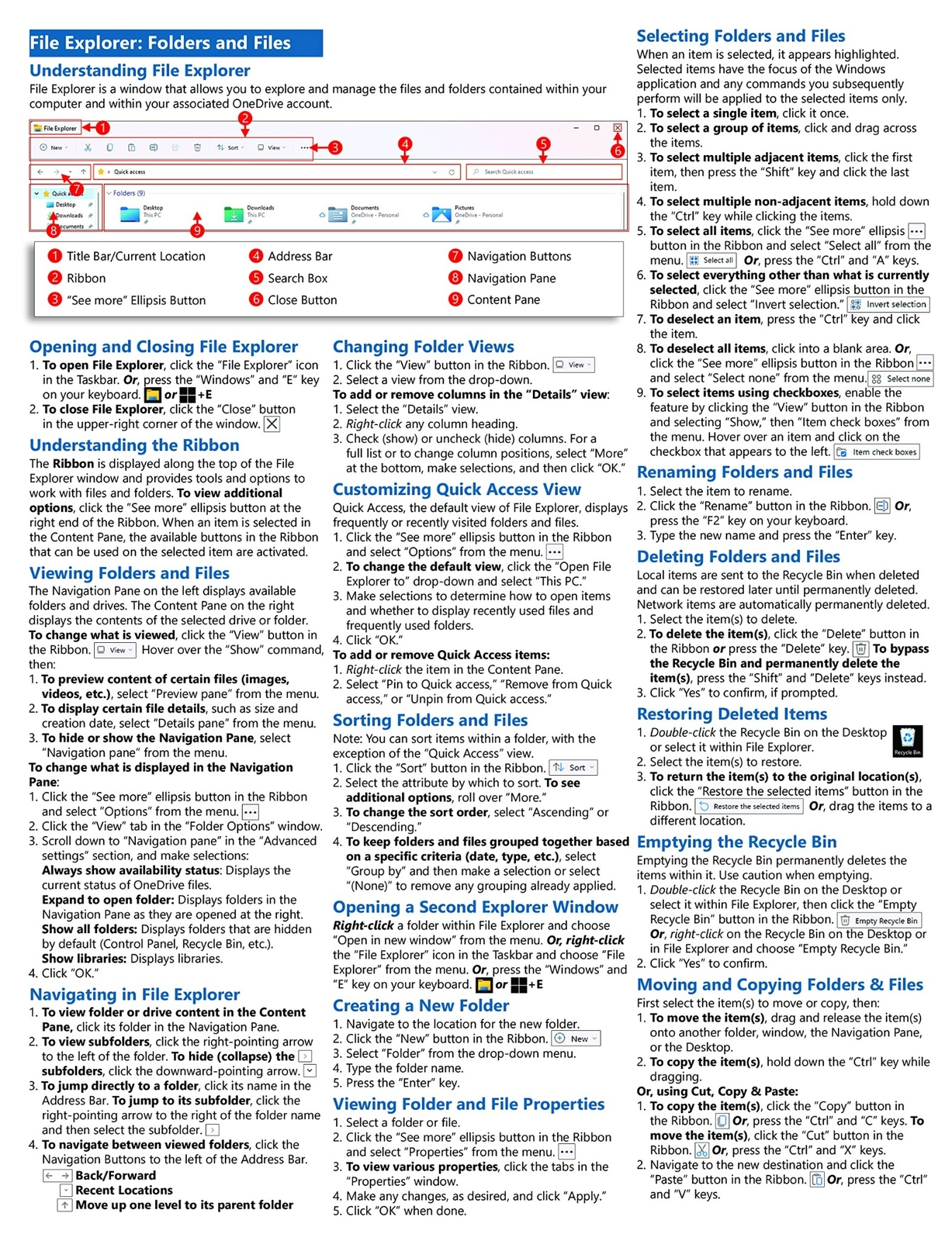 Windows 11 Training Guide Quick Reference Card 4 Page Cheat Sheet Instructions