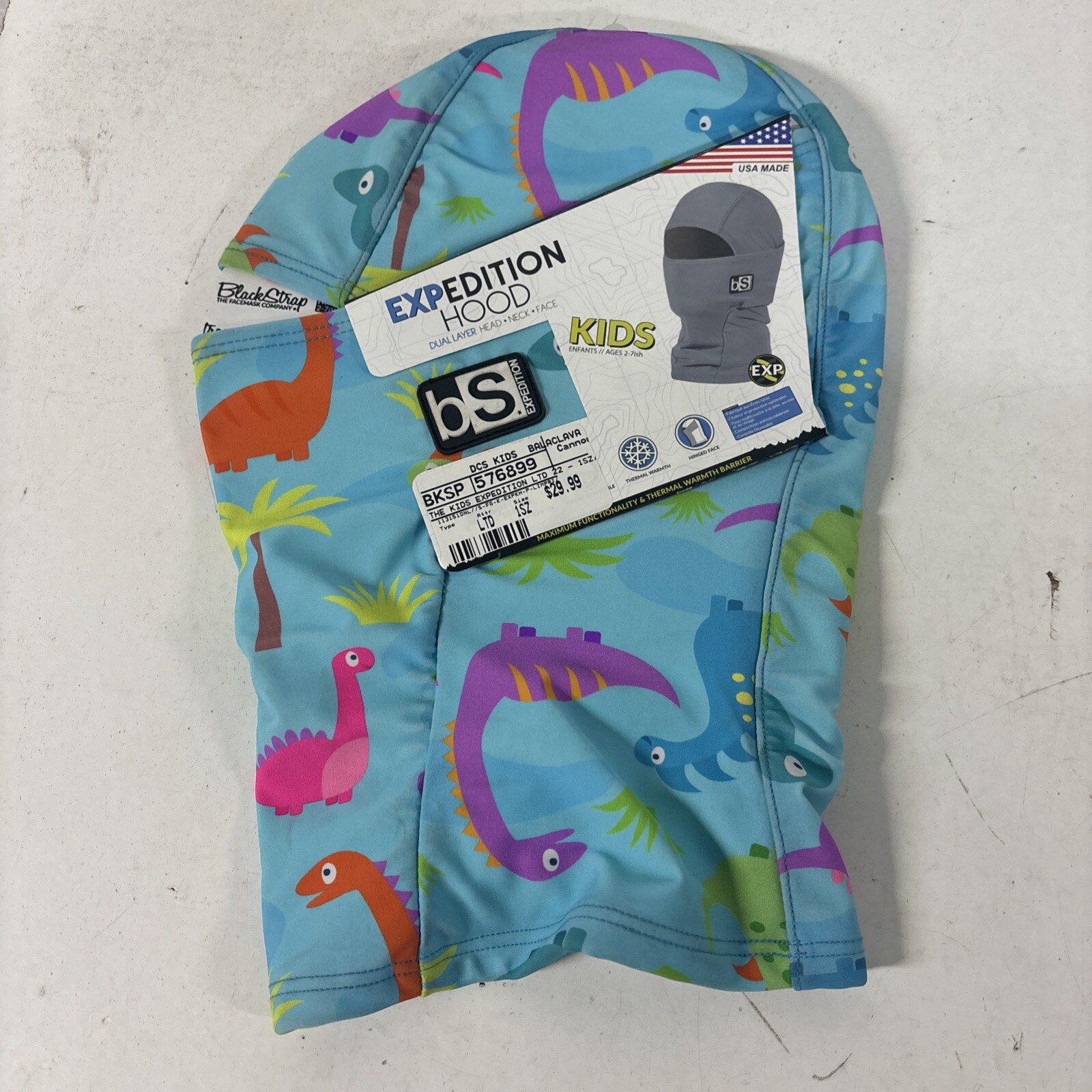 Blackstrap Hood Kids One Size Youth Blue Dinosaurs #S3