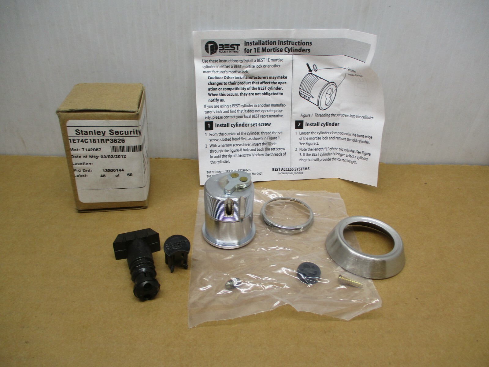 STANLEY SECURITY LOCK CYLINDER 1E74-C181-RP3-626, INDUSTRIAL, SCHOOL OR OFFICE