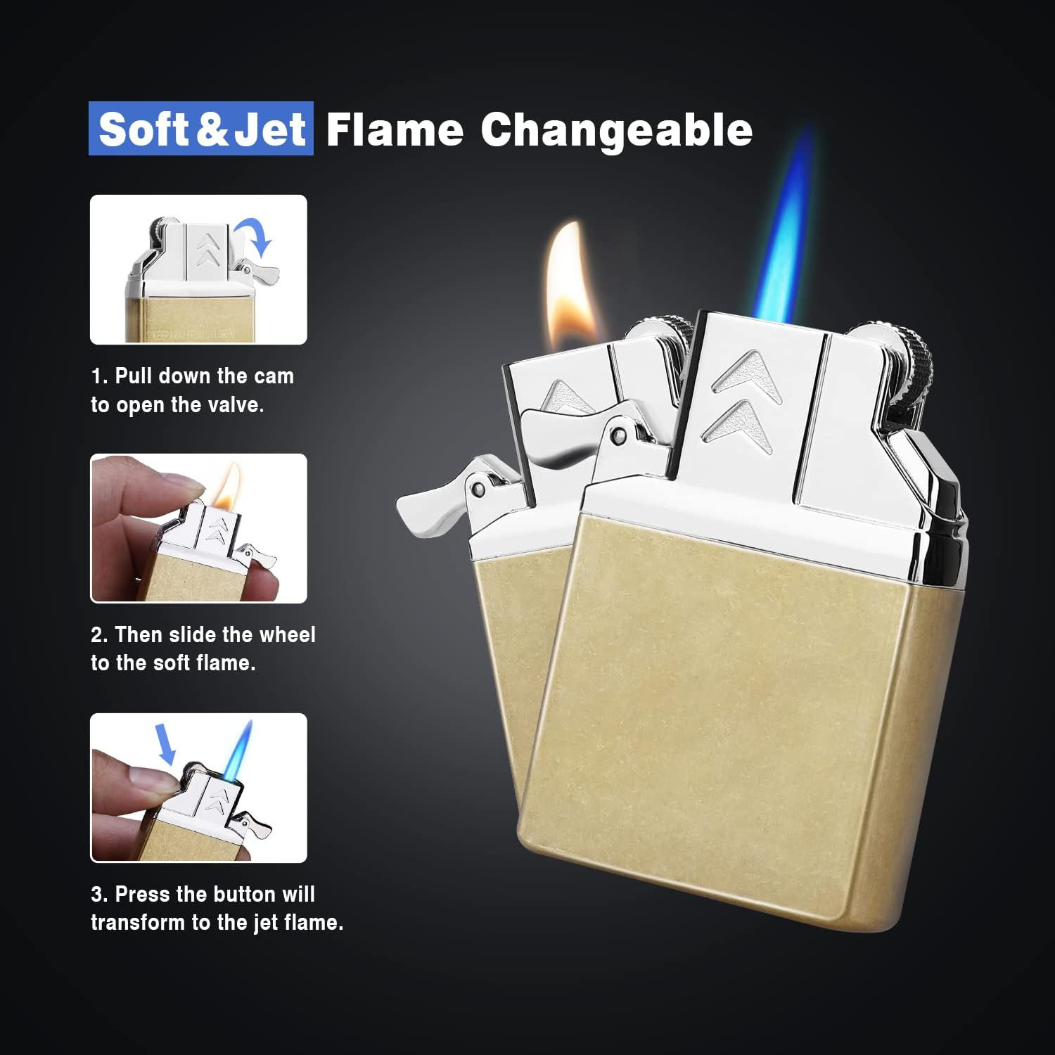 Durable Metal Butane Lighter Insert - Dual Torch & Soft Flame for Versatile Use