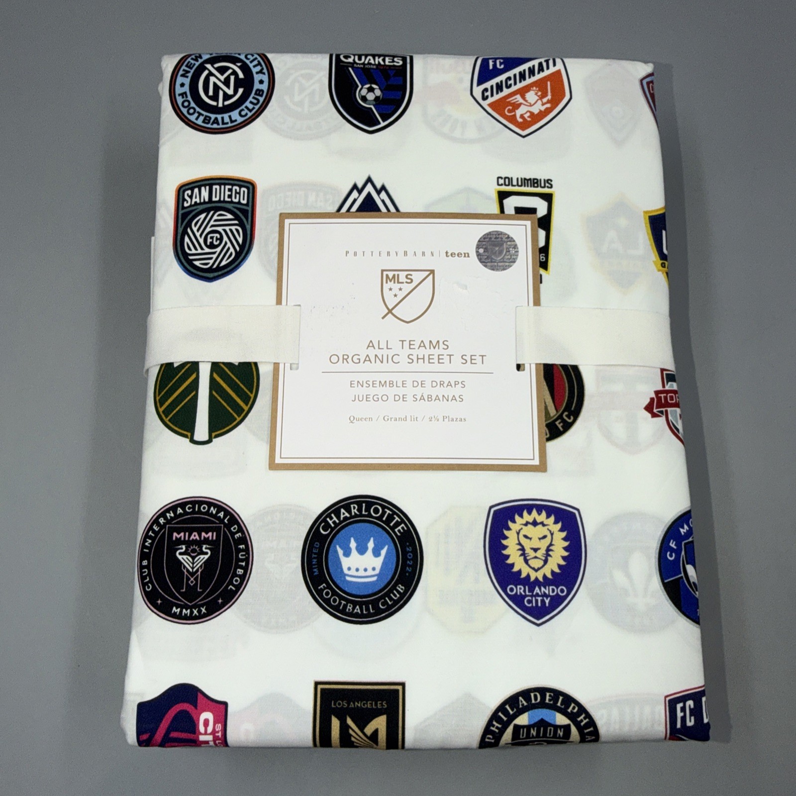 POTTERY BARN TEEN -MLS -ALL TEAMS SOCCER ORGANIC SHEET SET- Queen- NWT