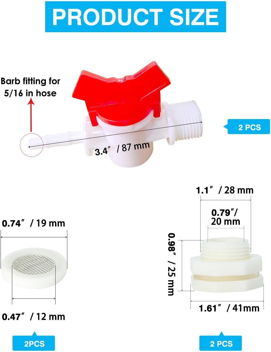 2pcs Rabbit Watering System Bucket Connector Kit-Includes Bulkhead Fitting, Barb