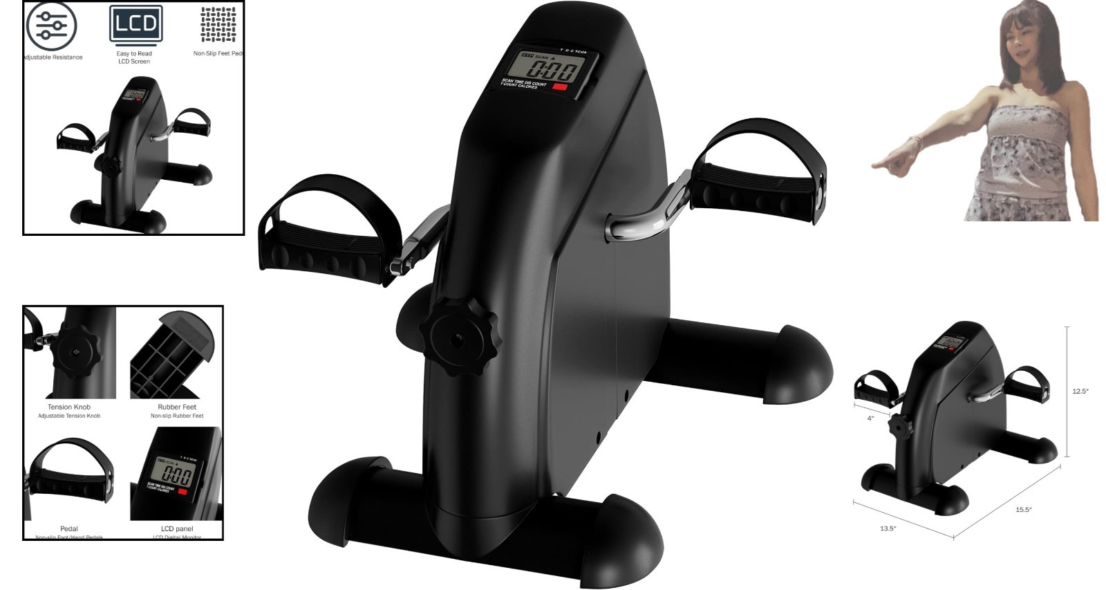 Under Desk Bike & Pedal Exerciser for Home Workouts - LCD Display & Adjustabl...