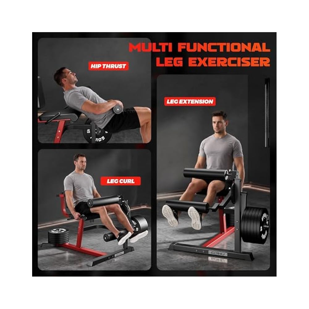 Leg Extension & Curl Machine, 4 in 1 - Plate Loaded, Adjustable, with Bench