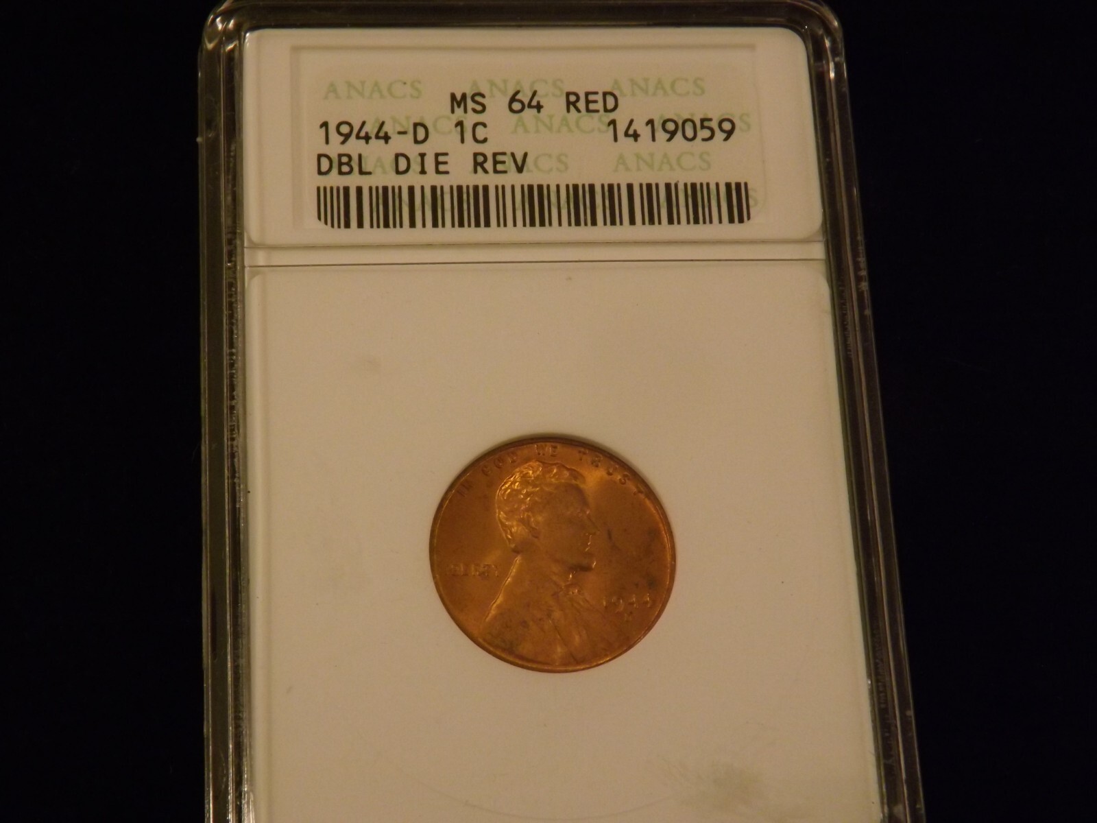 1944-S  1C       DDR               ANACS   MS 64  RED