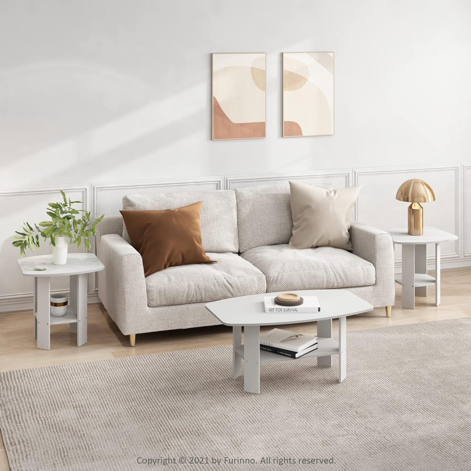 Simple Design End Table, 2-Pack, White