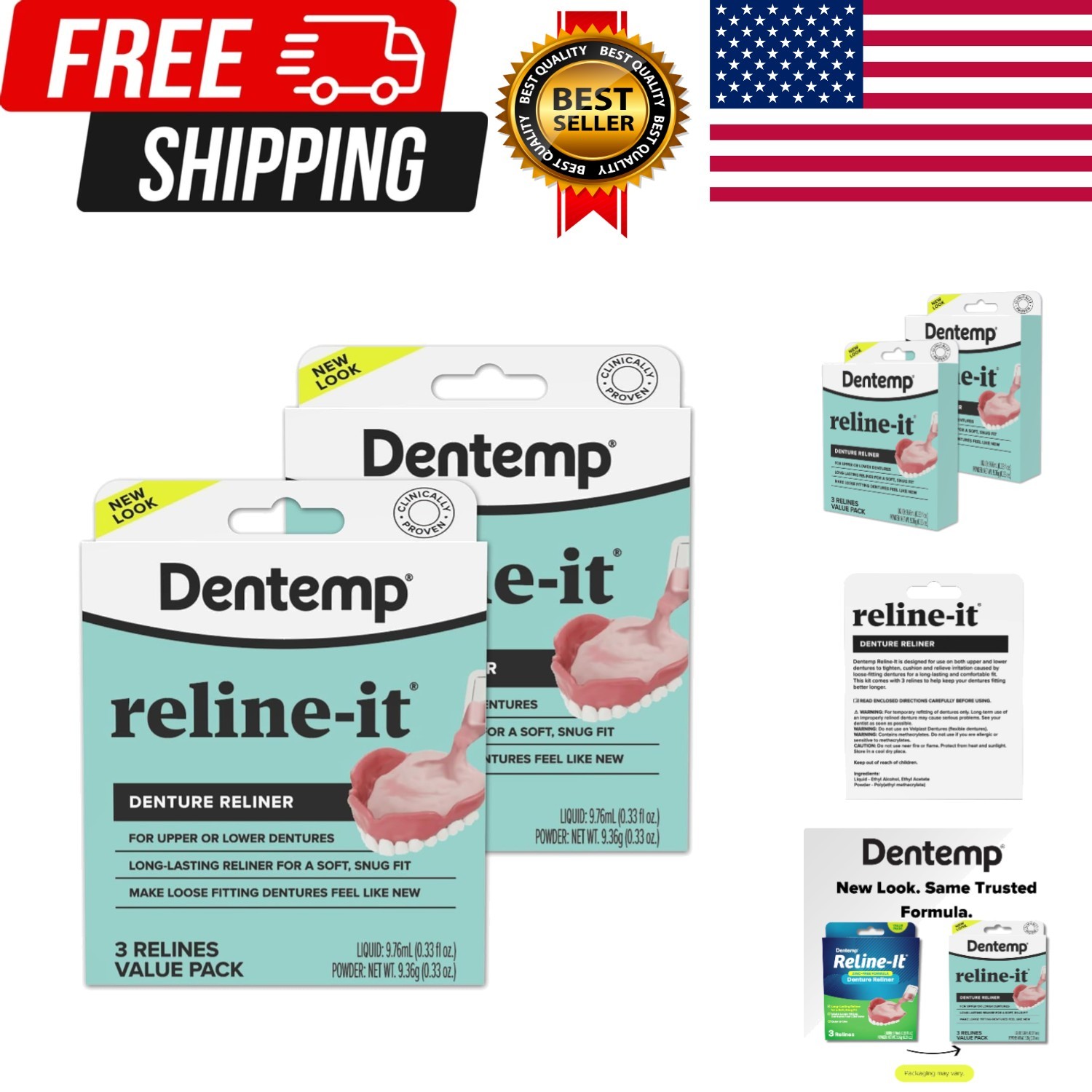 Denture Reline Kit Value Pack - Advanced Formula Reline It Denture Reliner - ...