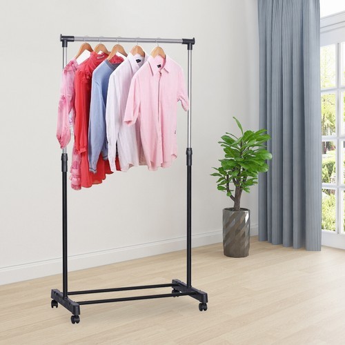 Rolling Garment Rack Single Hanging Heavy Duty Clothes Storage Hanger Portable