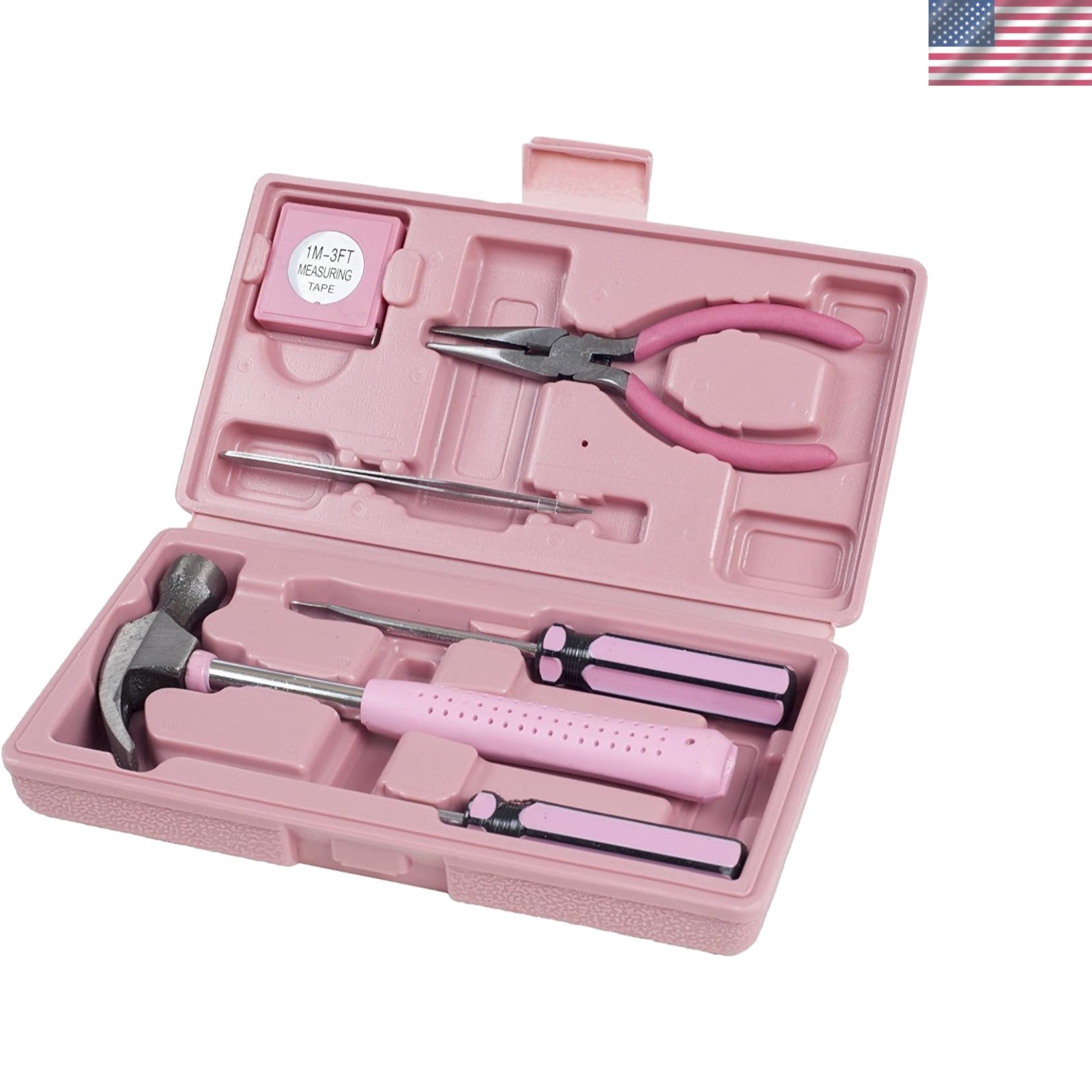 Versatile 7-Piece Pink Tool Kit for Home, Office & Car – Includes Measuring Tape