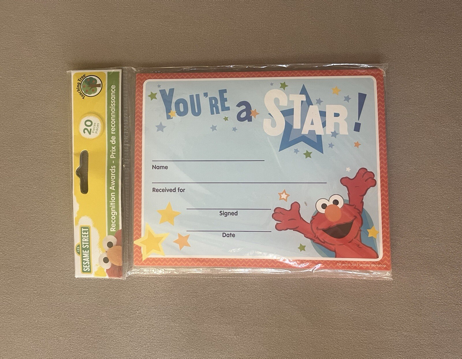 Pack Of 20 Sesame Street Student Recognition Awards, 5 1/2” X 7”, New In Package