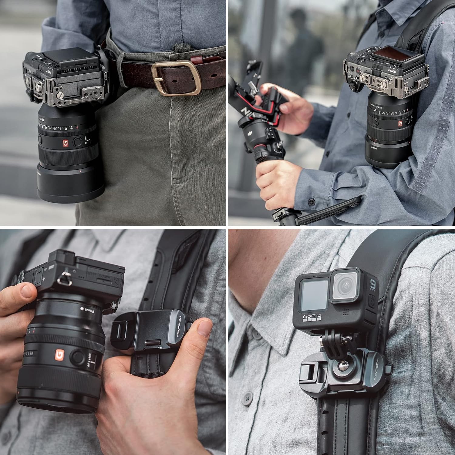 Adjustable DSLR Action Camera Clip | Aluminum Backpack Mount