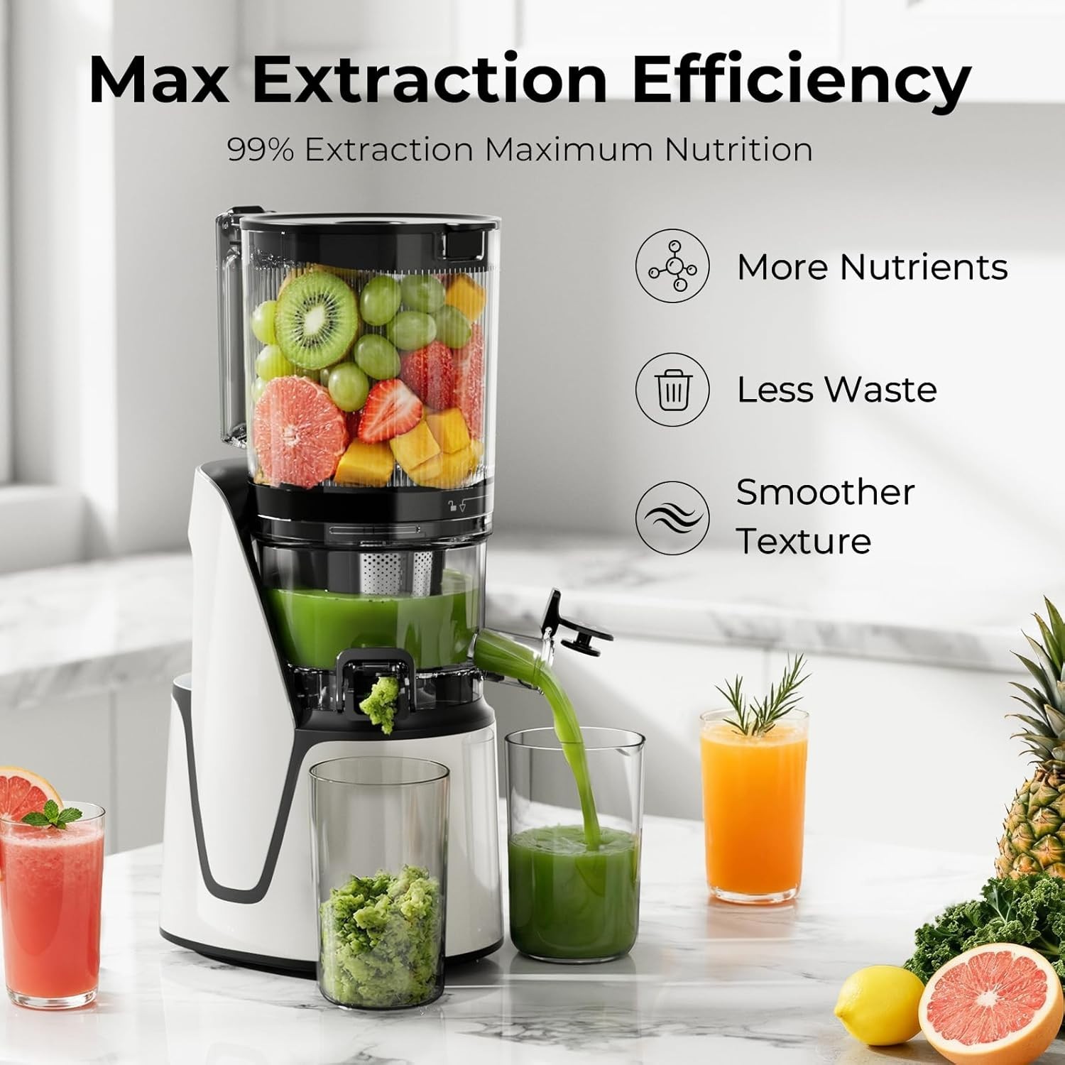 High-Performance Cold Press Juicer with Auto-Reversing & Dishwasher Safe Design