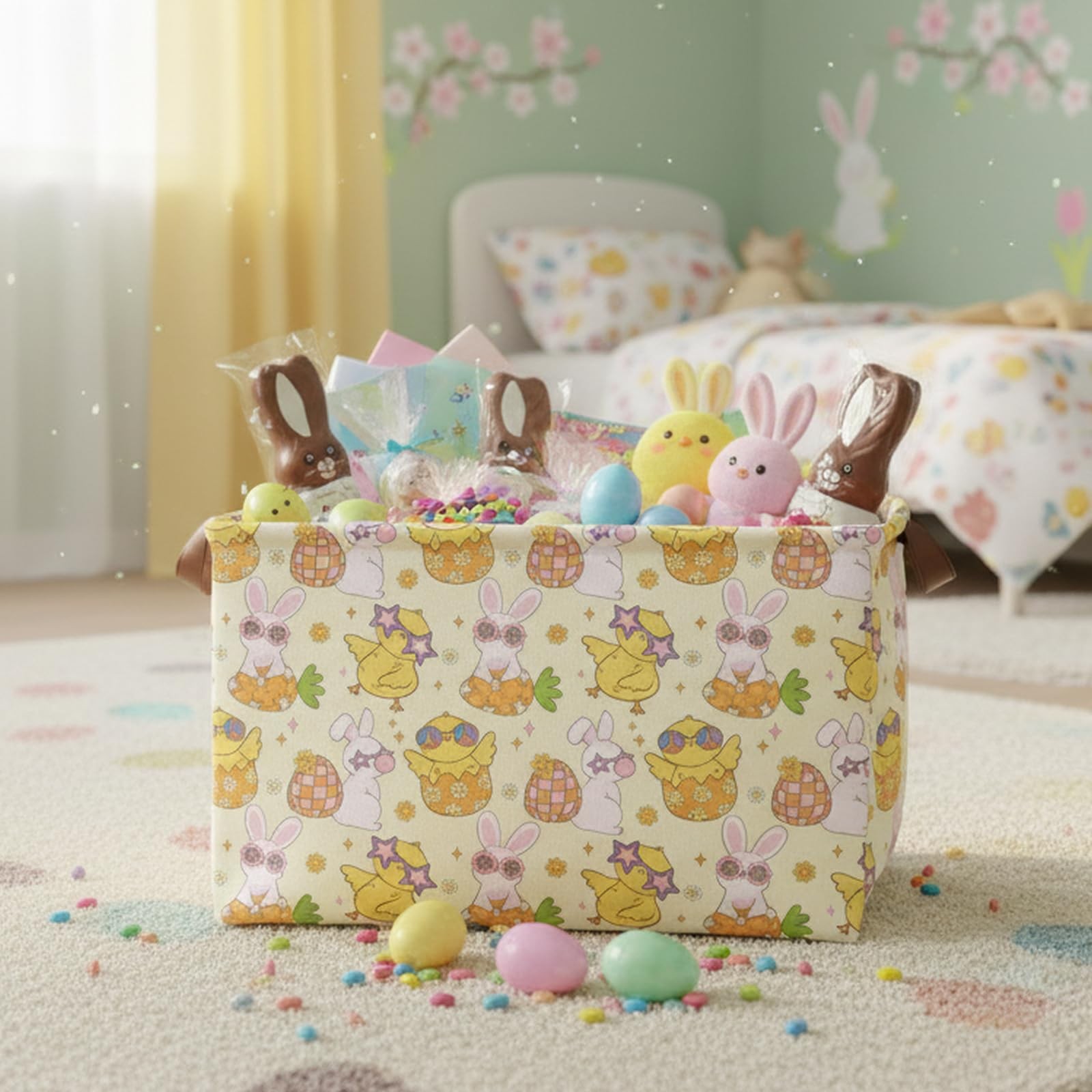 Large Rectangular Cute Kid Easter Basket Empty Bunny Eggs Easter Basket Gift ...