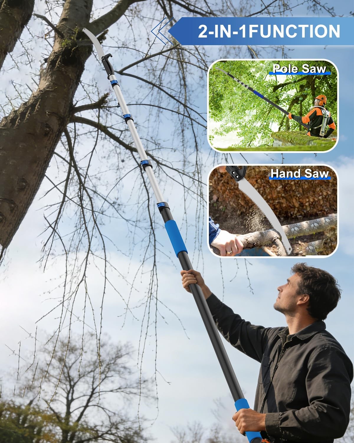 18FT Reach Pole Saws for Tree Trimming with 3-12FT Telescoping Extension Pole...