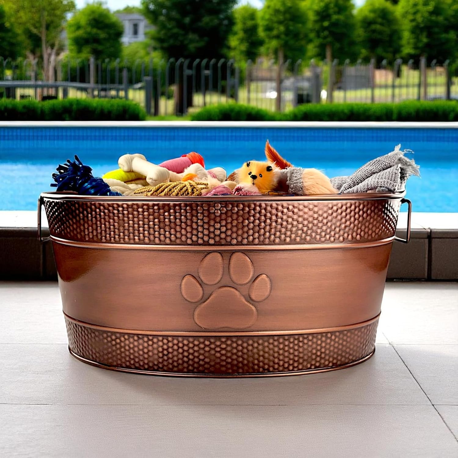 BREKX Indestructible Metal Dog Toy Bin - Copper - 25 Qt, Bronze