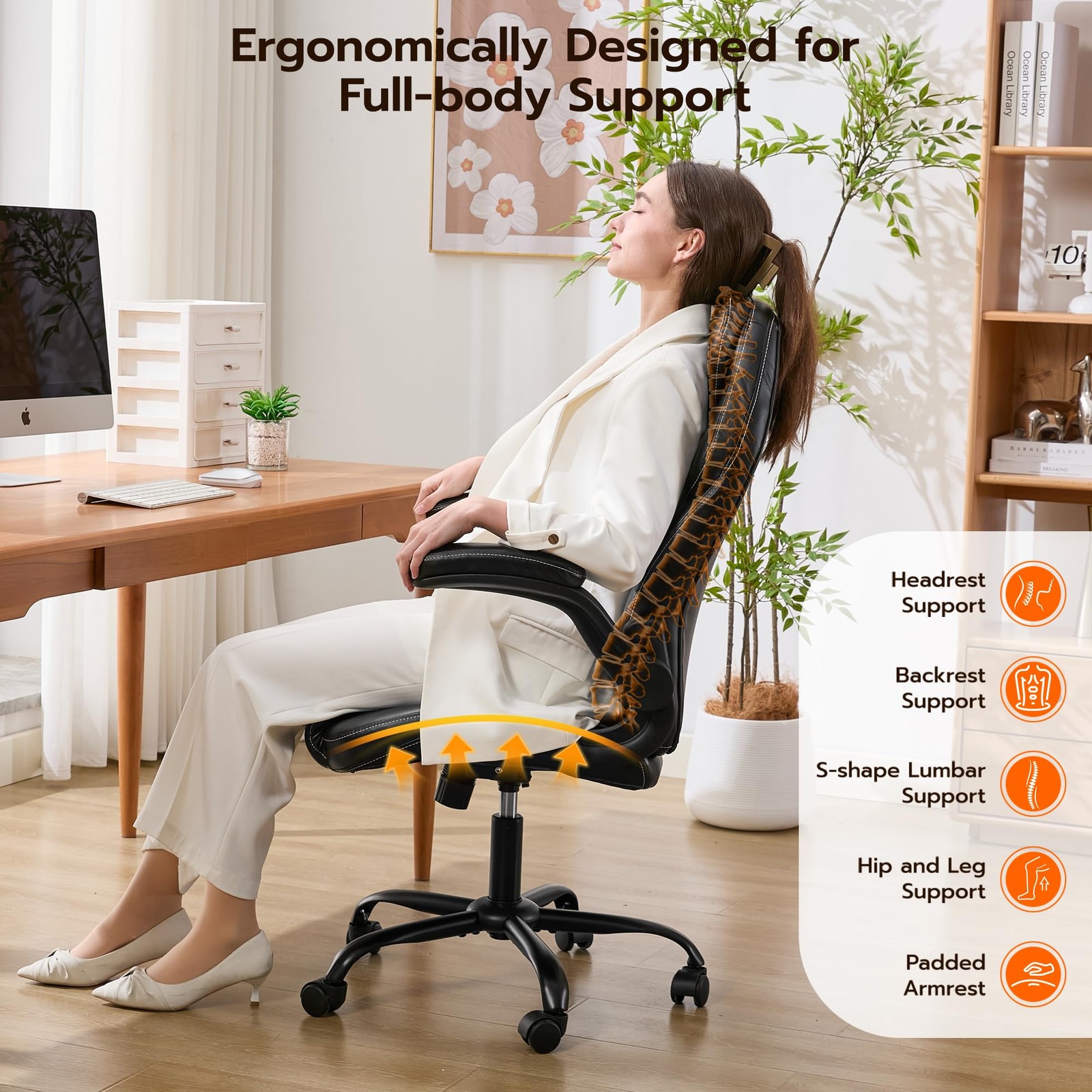 Office Desk Chair, Ergonomic Computer Chair with Padded Flip-Up Arms and Adju...