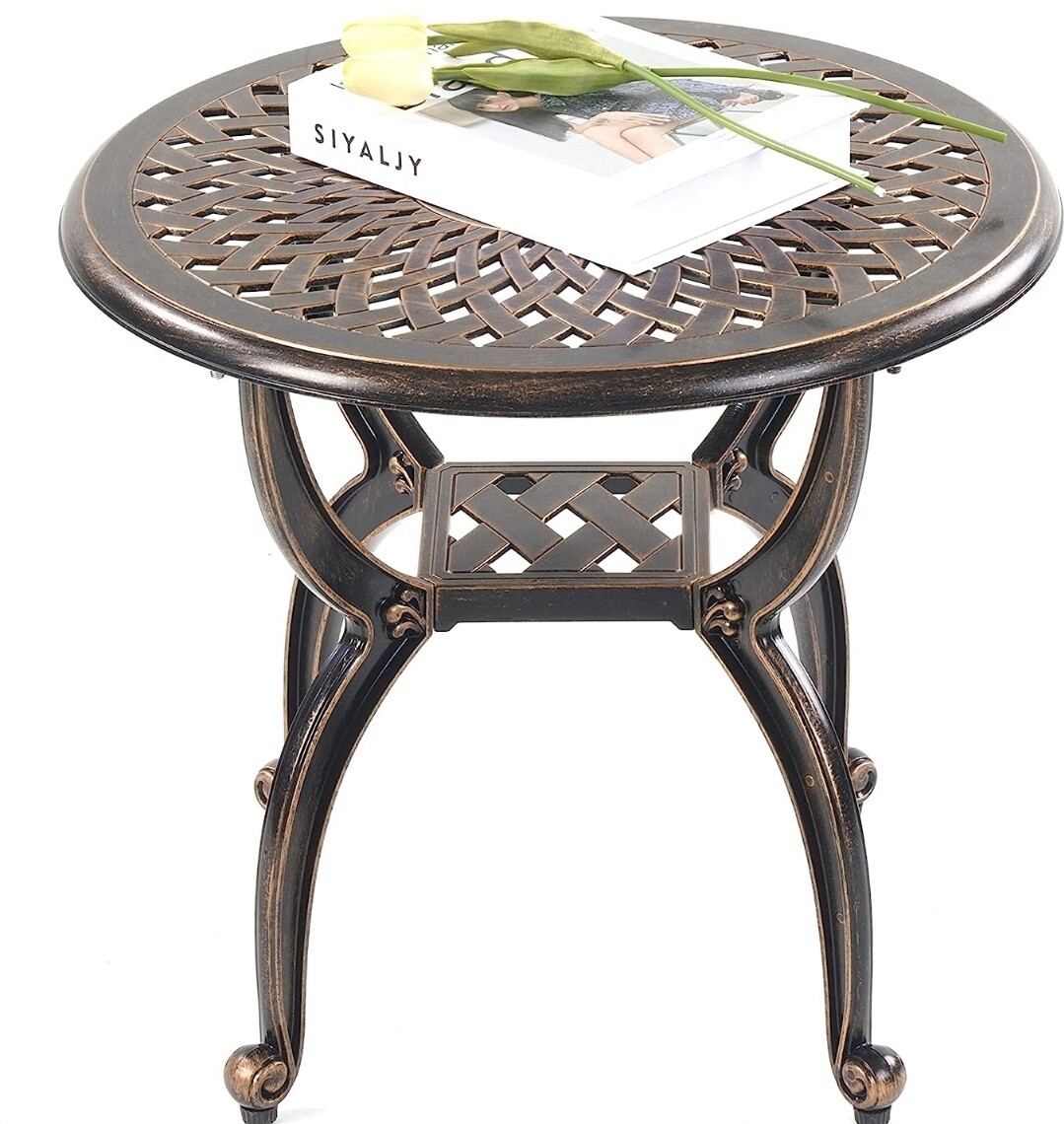 Cast Aluminum Outdoor Side Table Anti-Rust Outdoor End Table Patio Round Copper