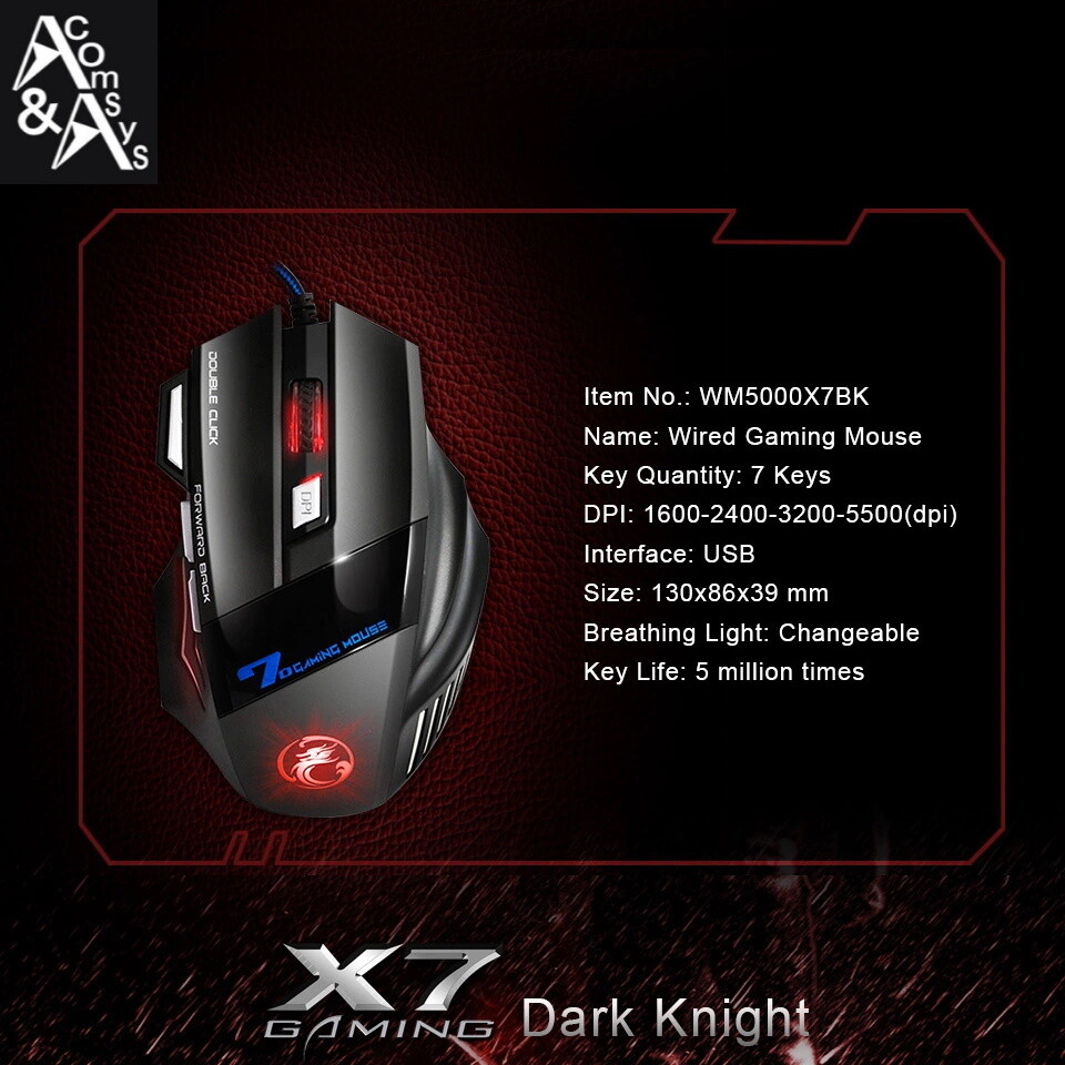 7 Button PC Gaming Mouse Illuminated Optical USB Gamer Mouse 2400DPI Computer #G