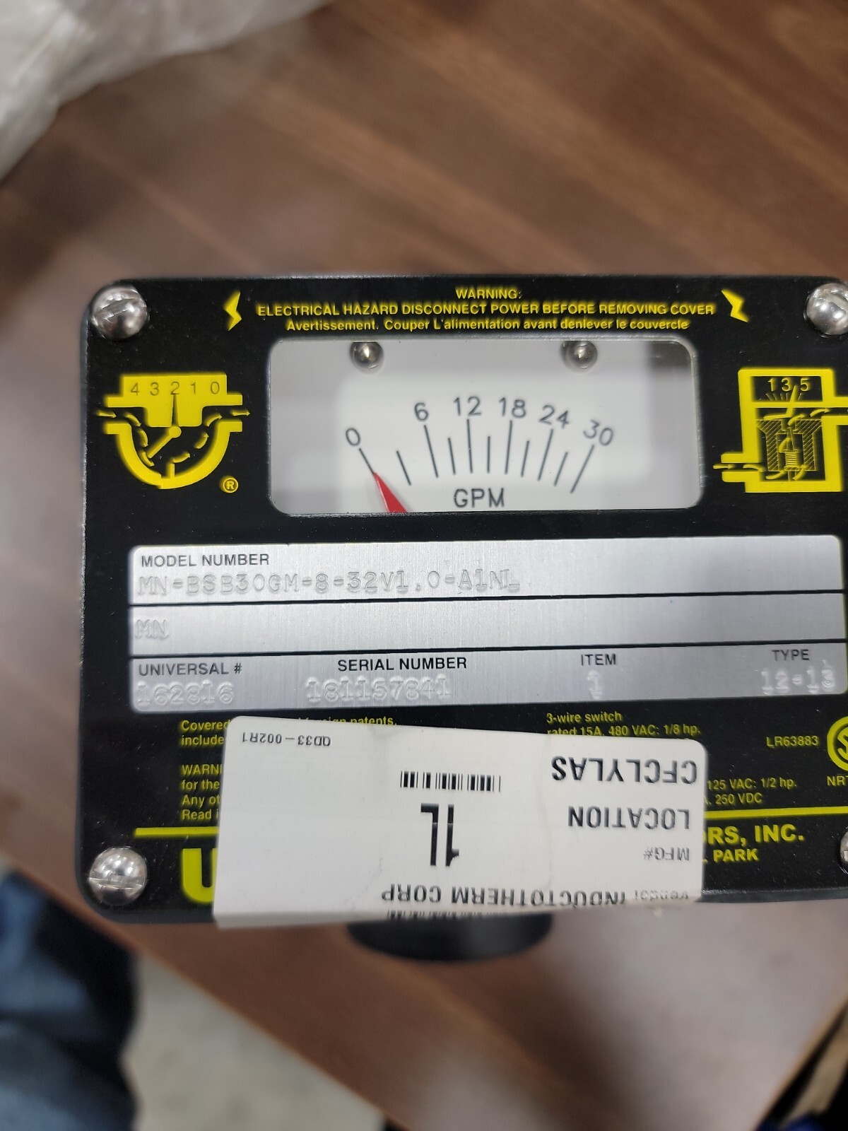 UNIVERSAL FLOW MONITORS MN-BSB30GM-8-32V1.0-A1NL FLOW METER