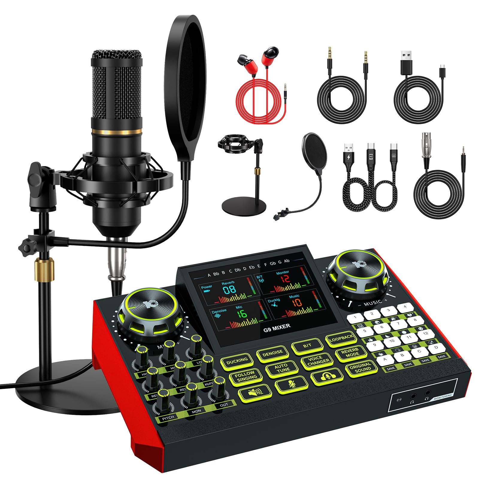 G9 Podcast Microphone Bundle with Live Sound Card Audio Mixer, Podcast Equipm...