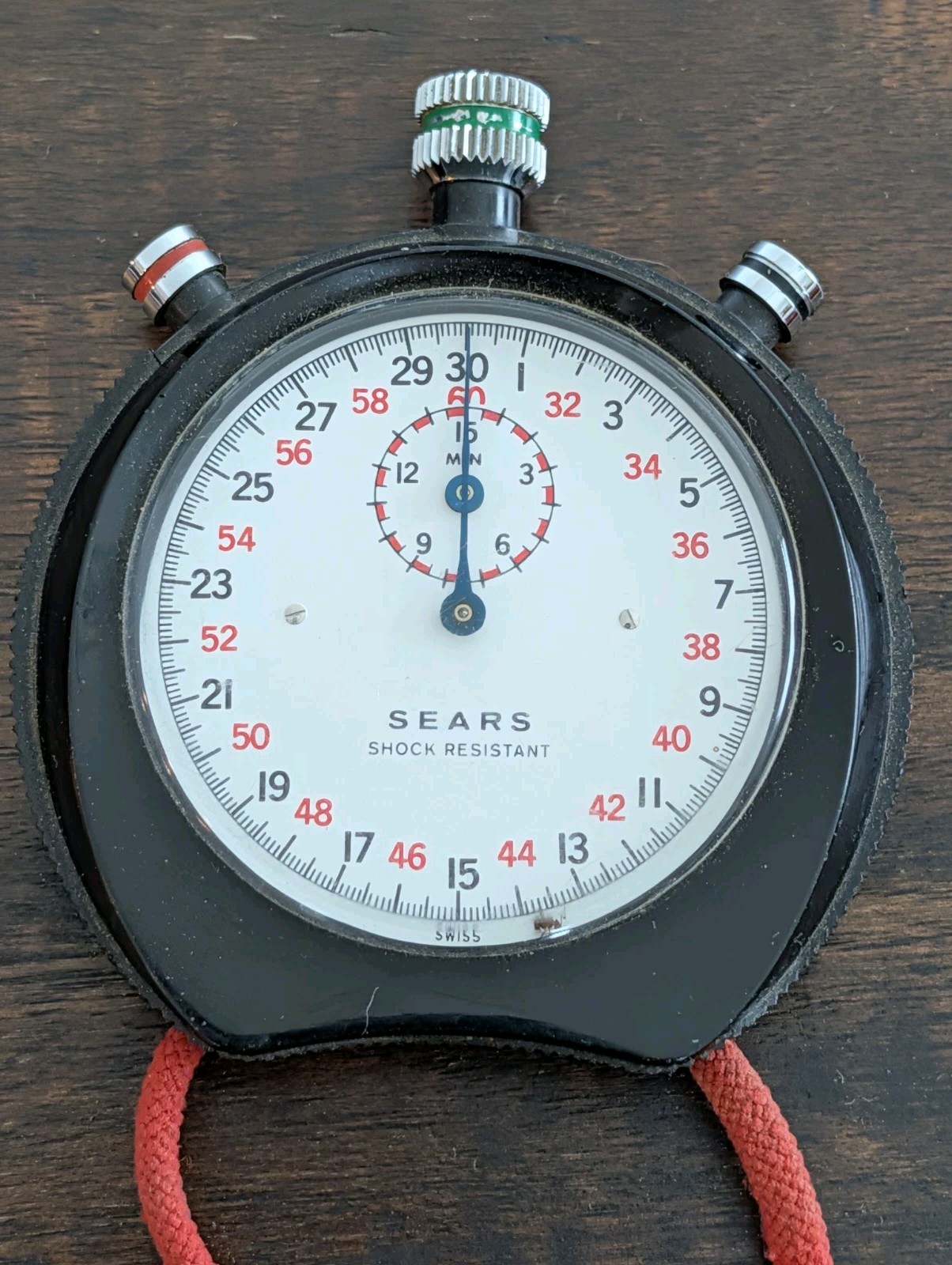 Vintage Sears Mechanical Stopwatch Swiss Made Shock Resistant Working Red...