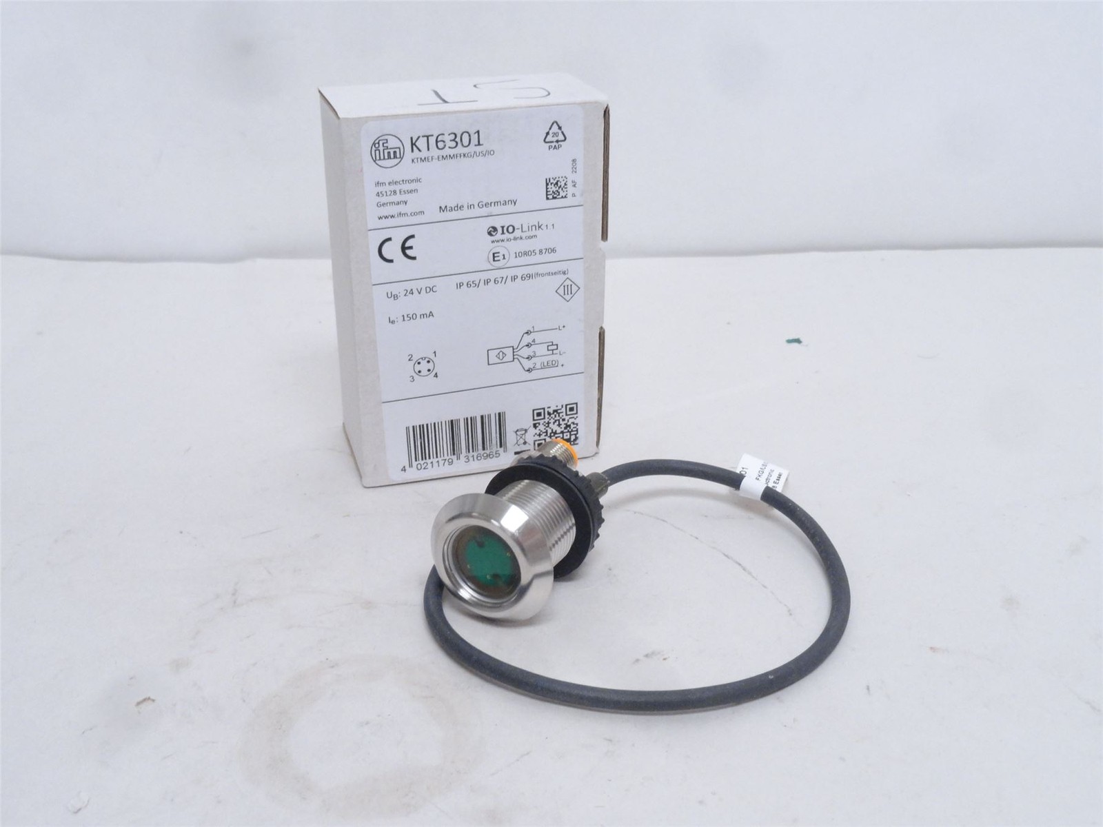 244807 New In Box; ifm KT6301 Capacitive Illuminated Pushbutton; 24VDC; PNP/NPN