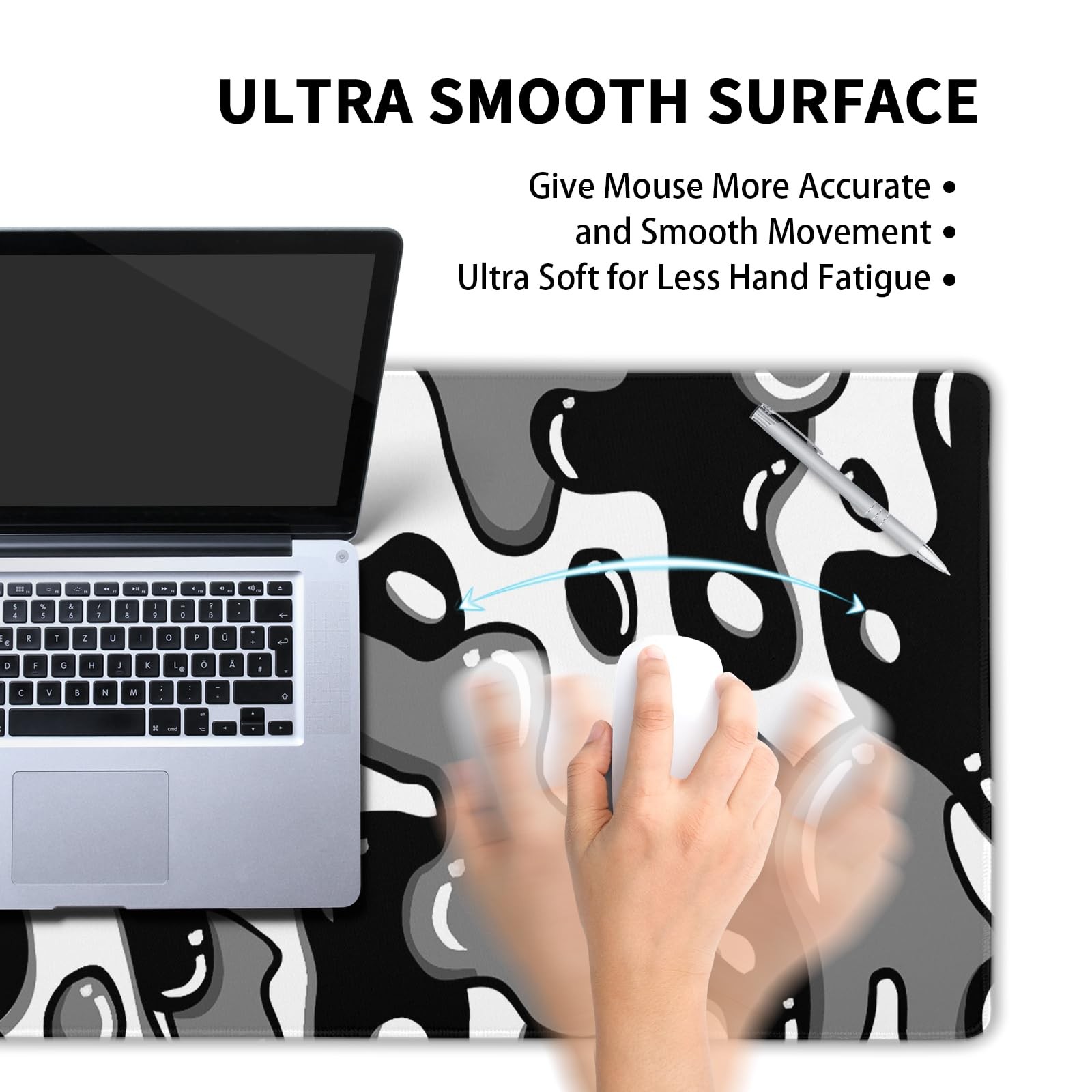 Black White Geometric Japanese Mouse Pad Desk Mat 35.4" x 15.7" Abstract Exte...