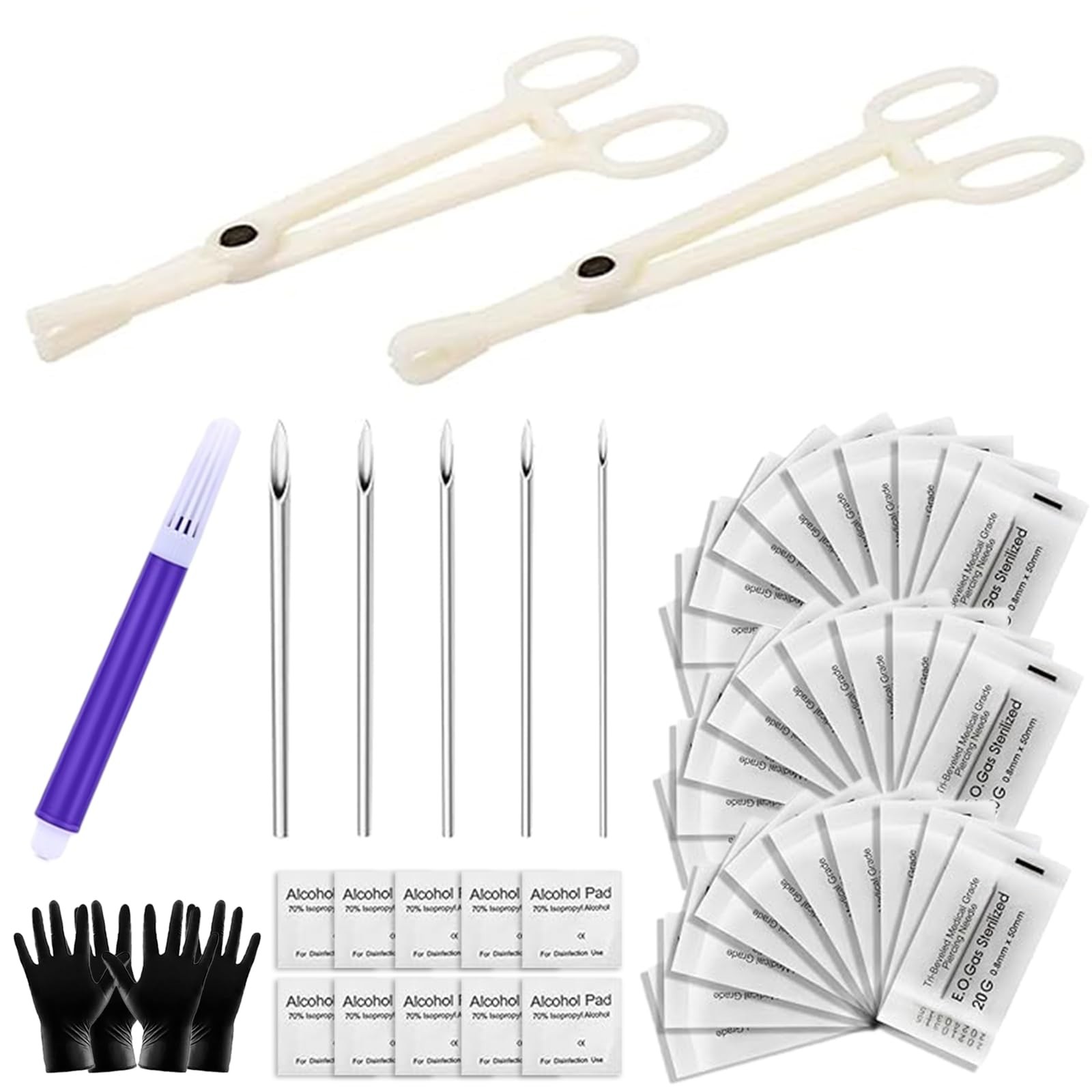 MIUXIA Piercing Needles Kit Ear Nose 40Pcs Piercing Kit Includes 25Pcs Pierci...