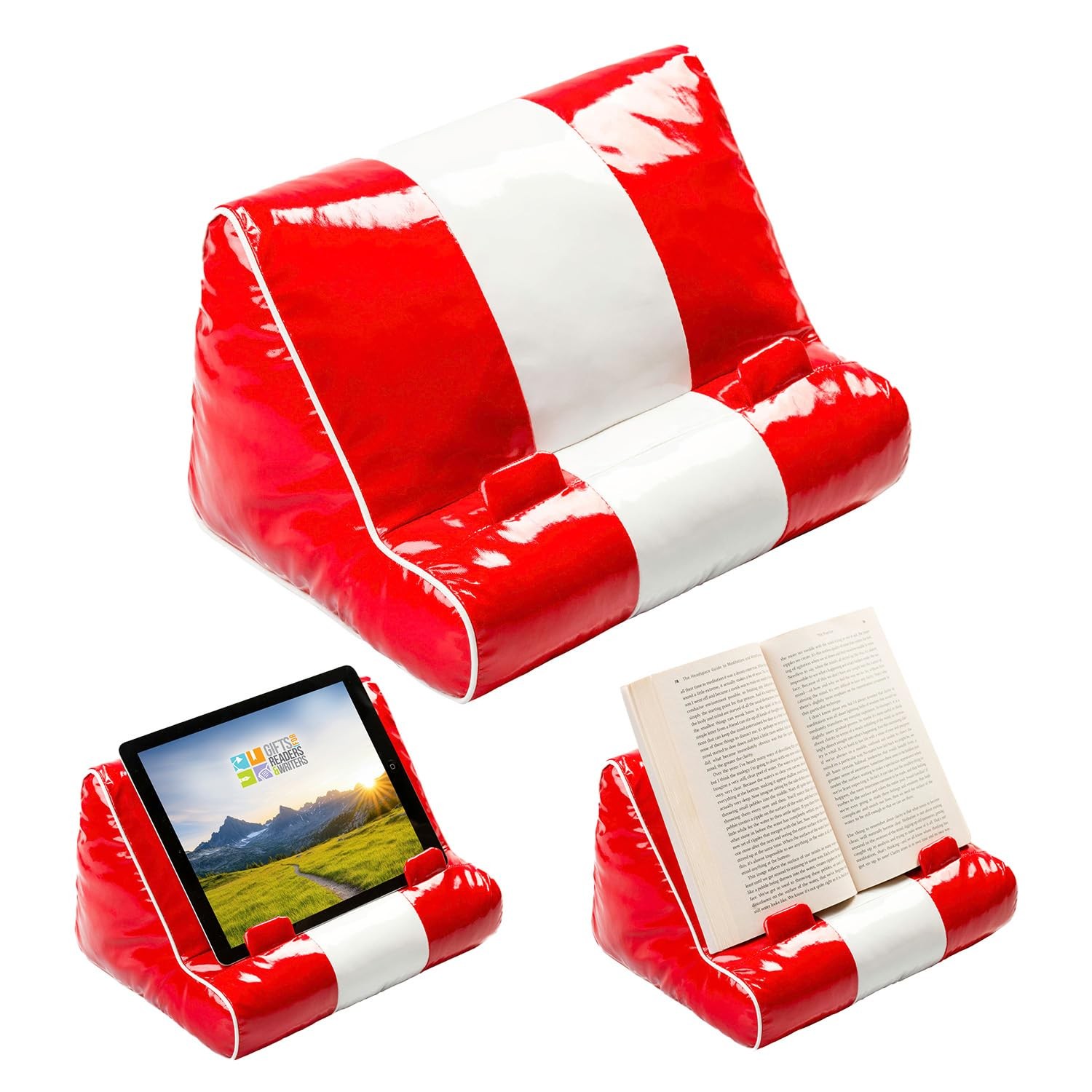 Tablet & Book Stand, Soft Reading Pillow, Book Holder with Pockets for Storag...