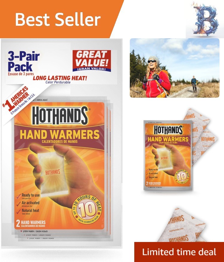 Odorless Hand Warmers - 3-Pack of 10-Hour Disposable Heat Packs for Cold Weather