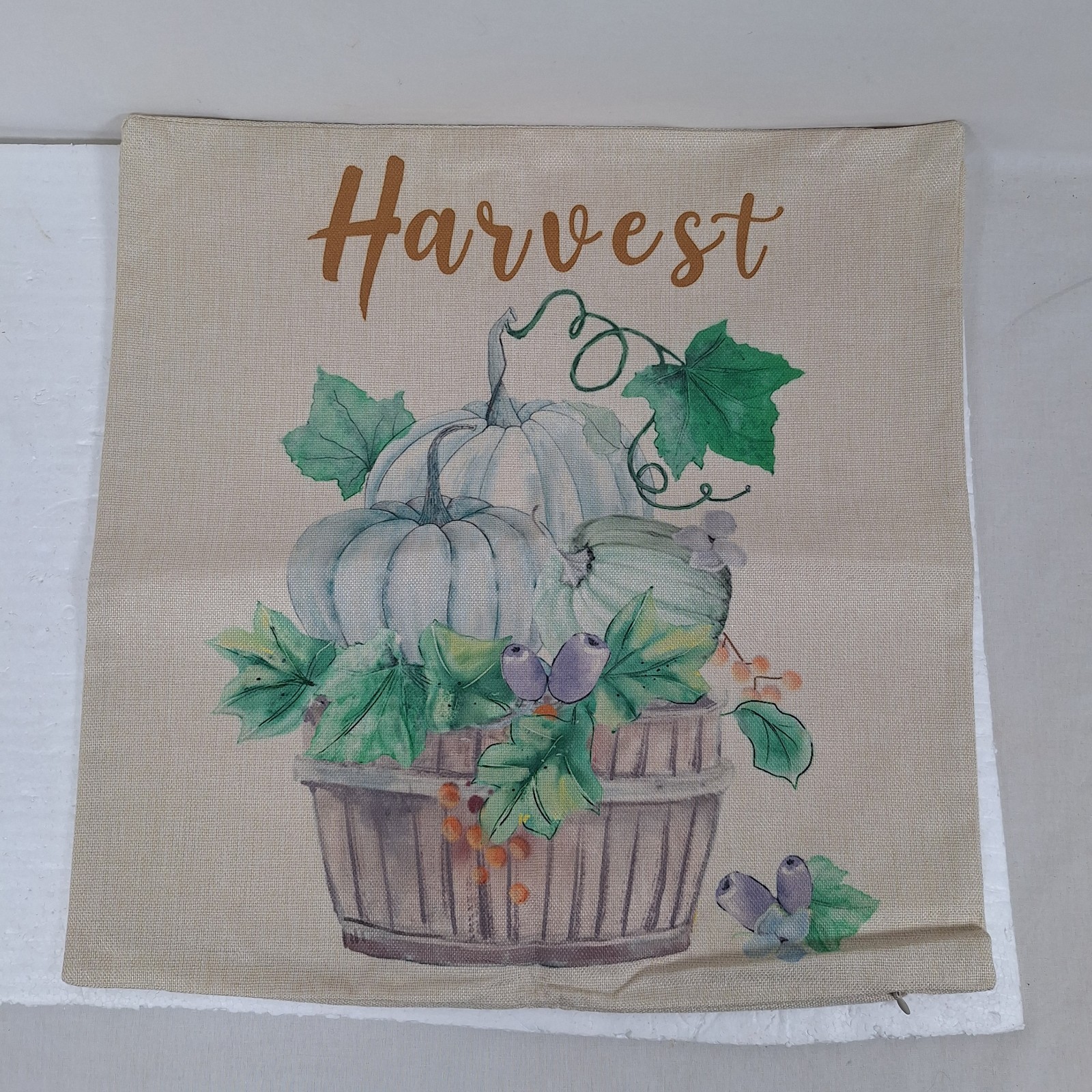 Lot of 4 Fall Thanksgiving Zip Up Canvas Pillowcase Covers 16" Square Pumpkins