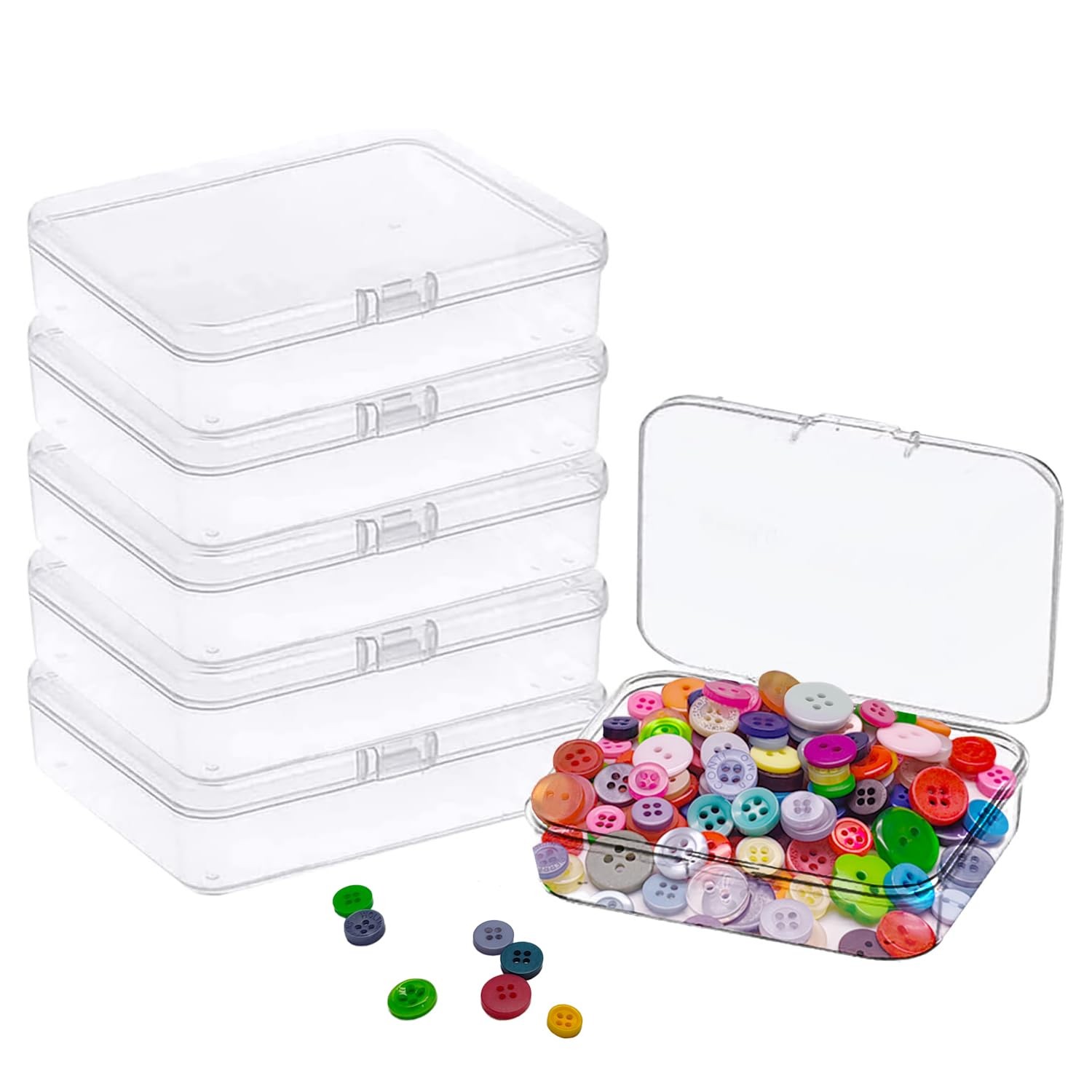 Goiio 6 Pcs Mini Plastic Storage 5 x 4 x 1.3 Inches (Pack of 6), Clear