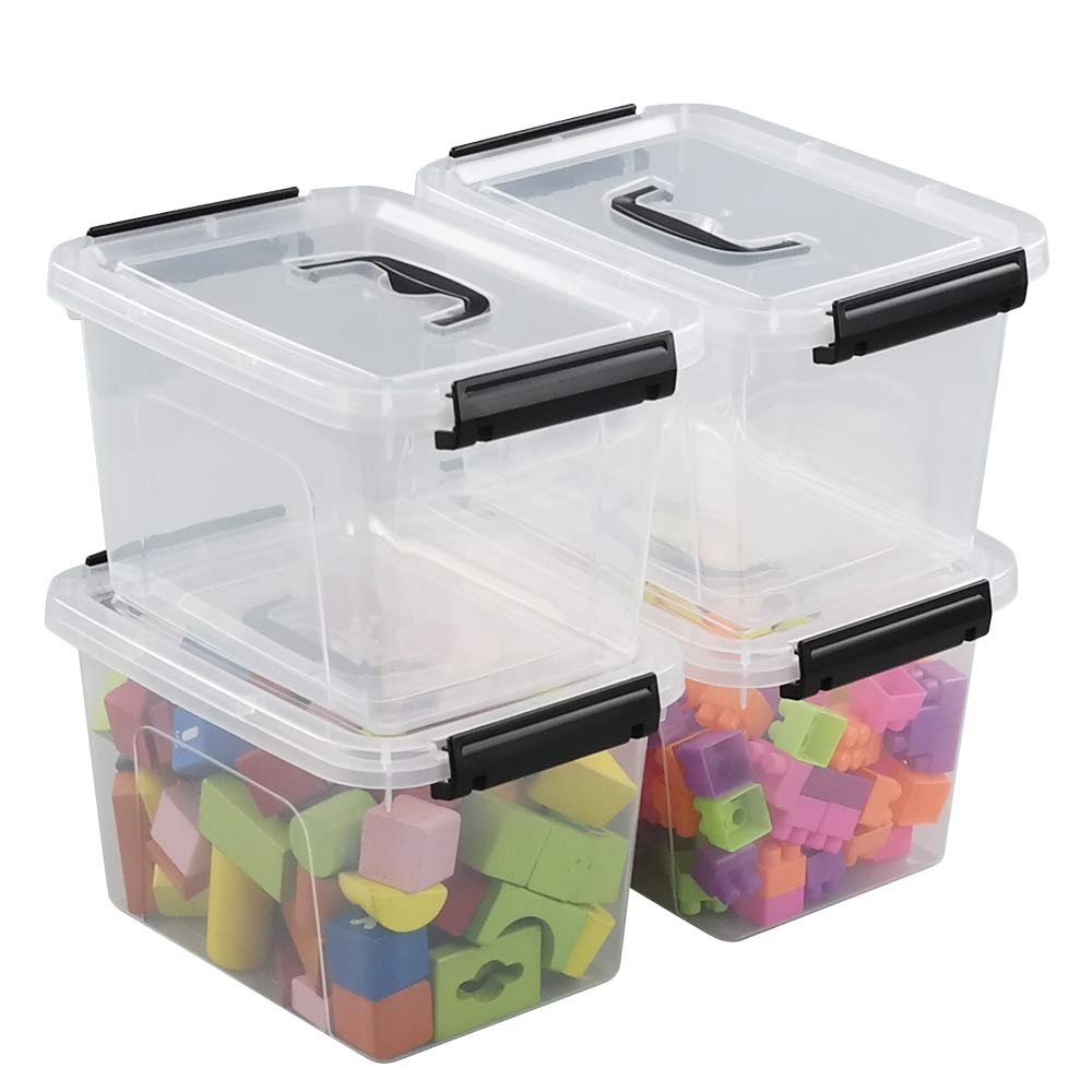 4 PCS 6 Quart Small Clear Plastic Stackable Storage Bins Latching Lids