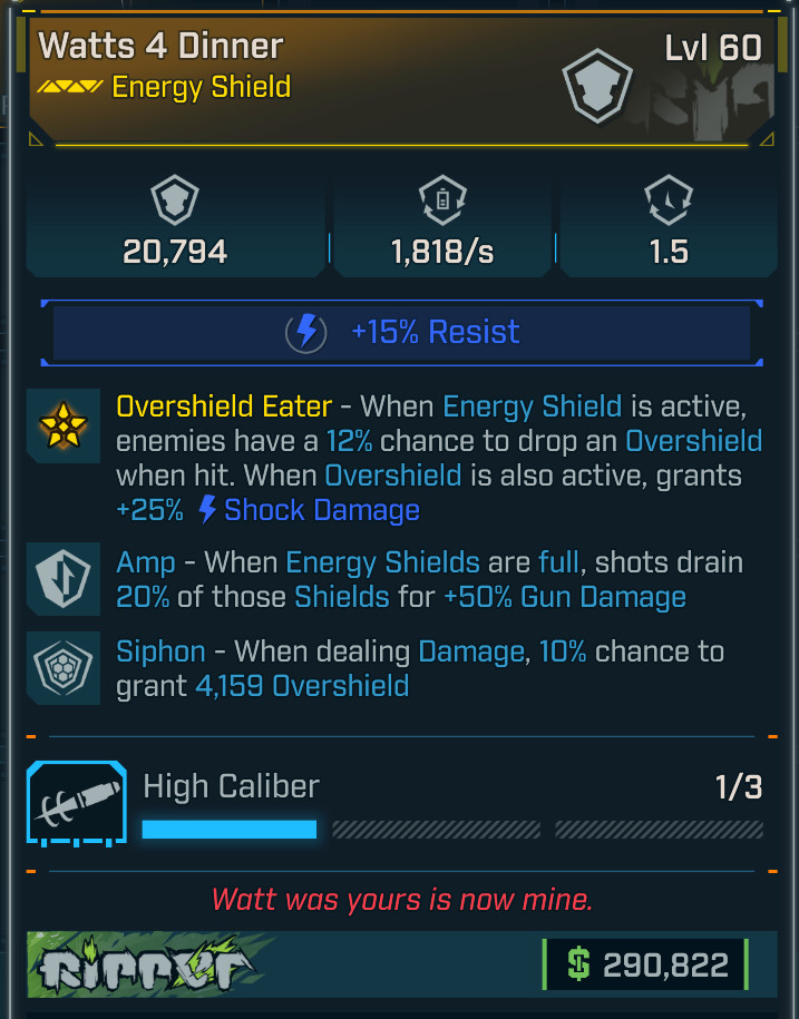 Borderlands 4 OP⭐ WATTS 4 DINNER SHIELD⭐10% SIPHON⭐50% AMP