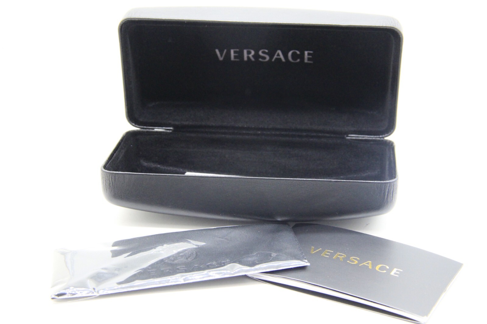 VERSACE AUTHENTIC EYEGLASSES GLASSES OPTICAL LARGE BLACK HARD CLAMSHELL CLOTH
