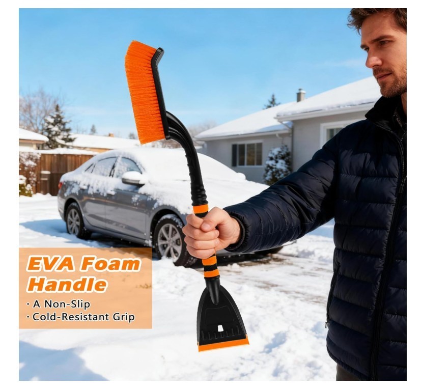 Car Snow Brush & Ice Scraper – 26.8" 2-in-1 Winter Windshield Tool
