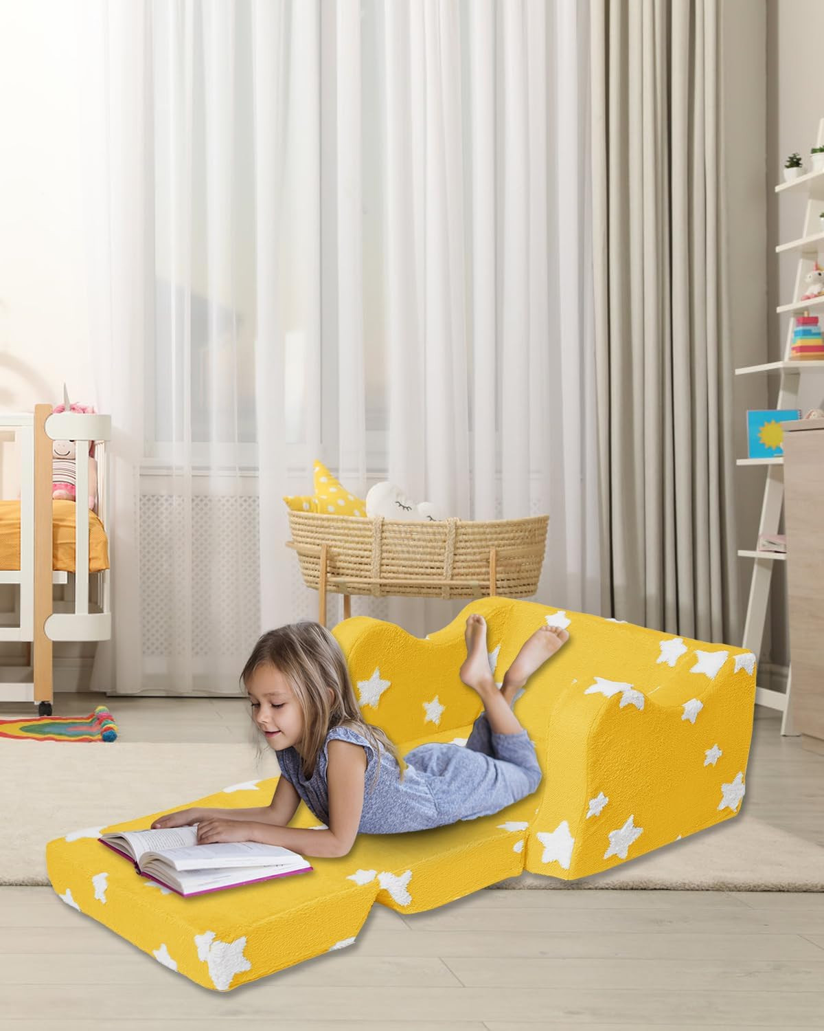 Toddler Couch, Kids Couch for Toddler Fold Out, 2-In-1 Convertible Kid Sofa to L